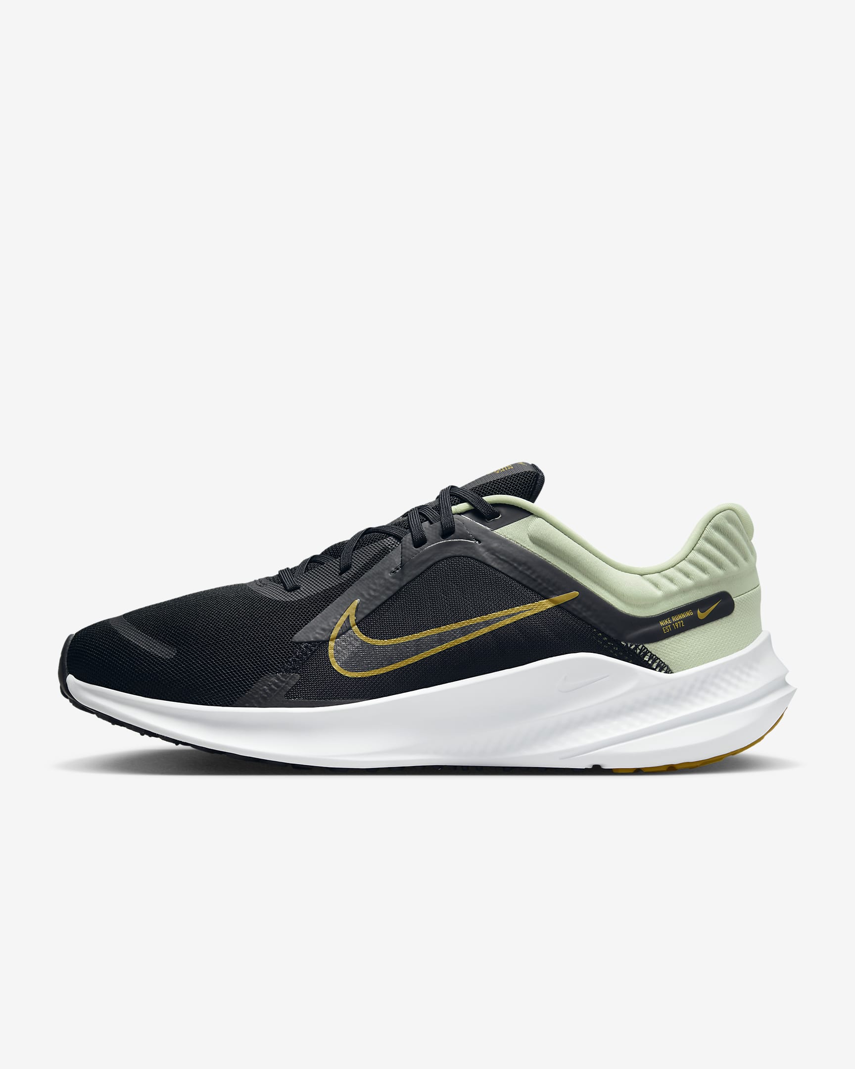 Nike Quest 5 男子透气轻盈缓震公路跑步鞋 - 浅橄榄绿/黑/白色/古铜色
