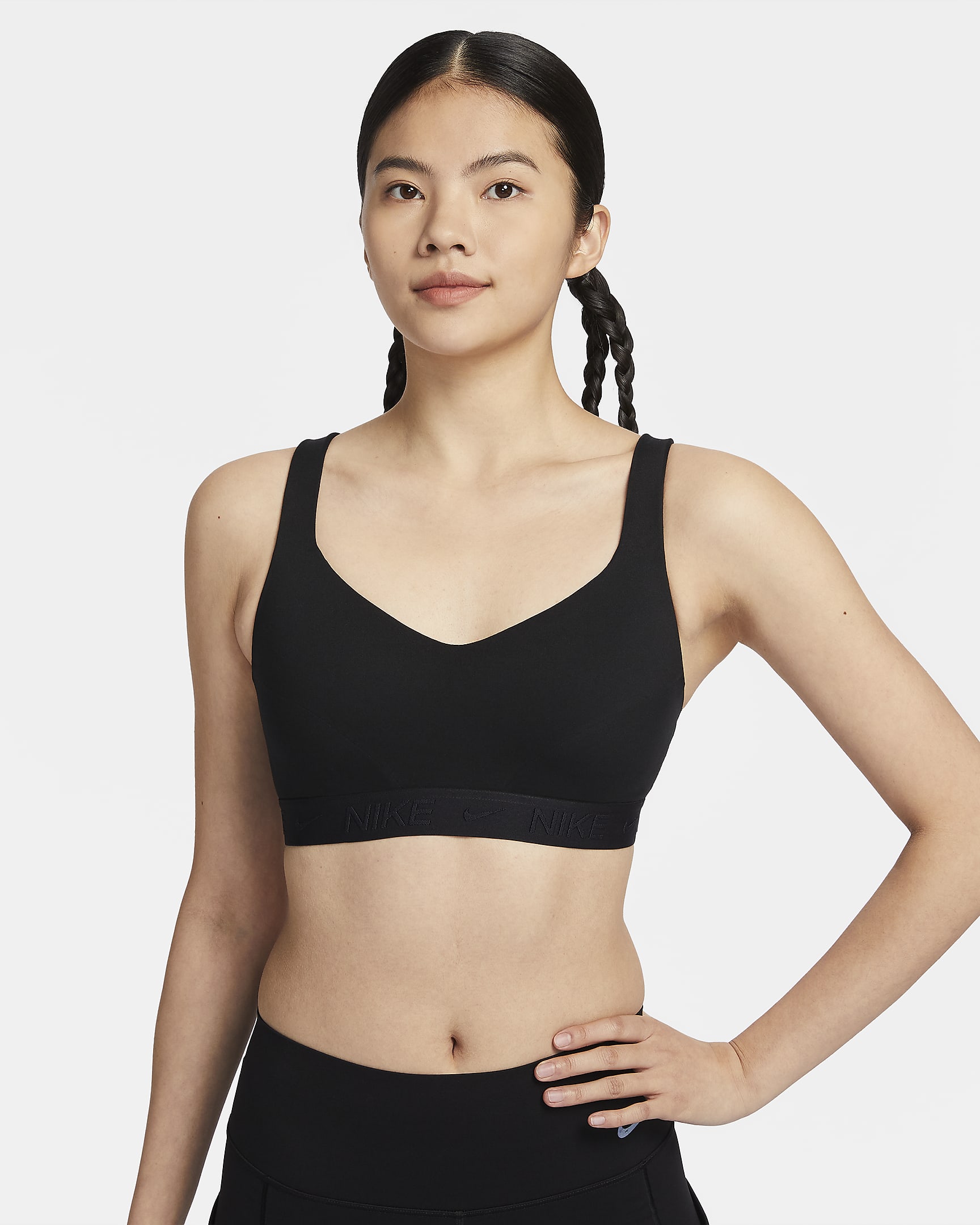 Nike Indy 女子高强度支撑透气速干衬垫可调节运动内衣 - 黑/黑/黑
