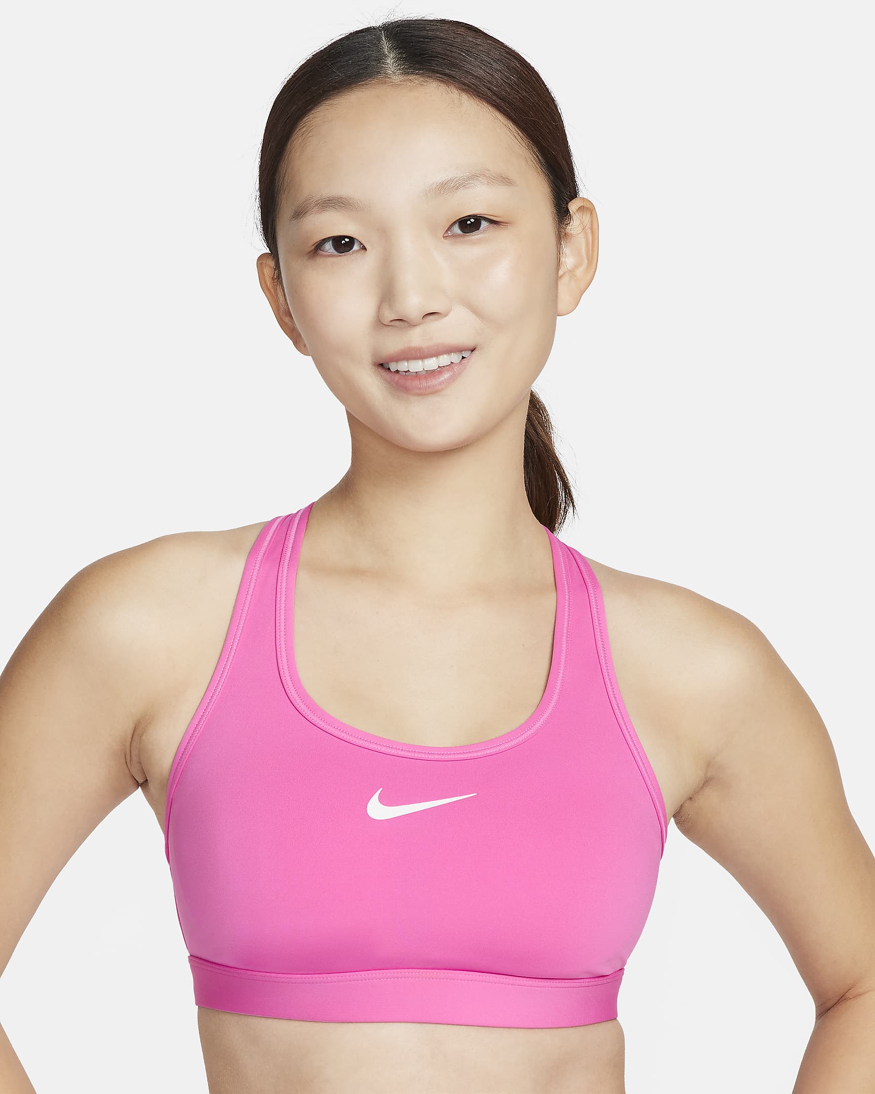 Nike Swoosh 郑钦文同款女子中强度支撑速干衬垫运动内衣 - 俏皮粉/白色