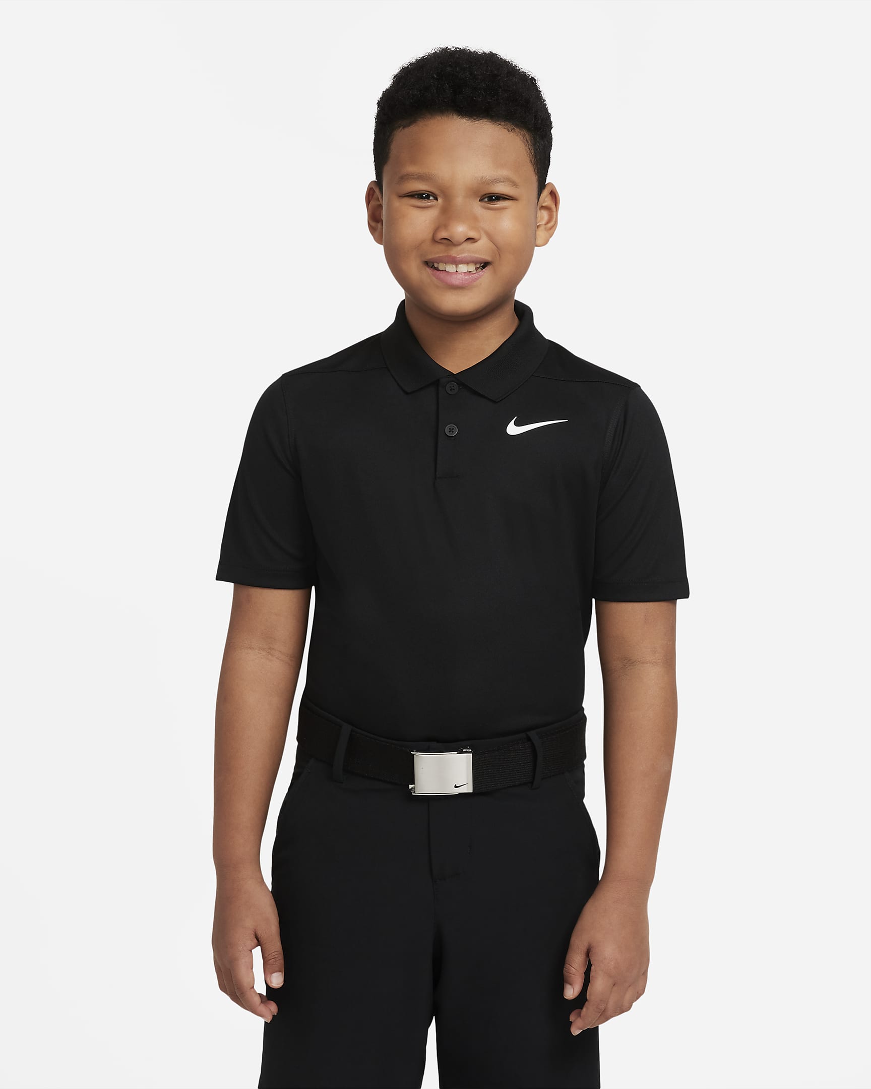 Nike Dri-FIT Victory 大童(男孩)高尔夫速干翻领T恤 - 黑/白色