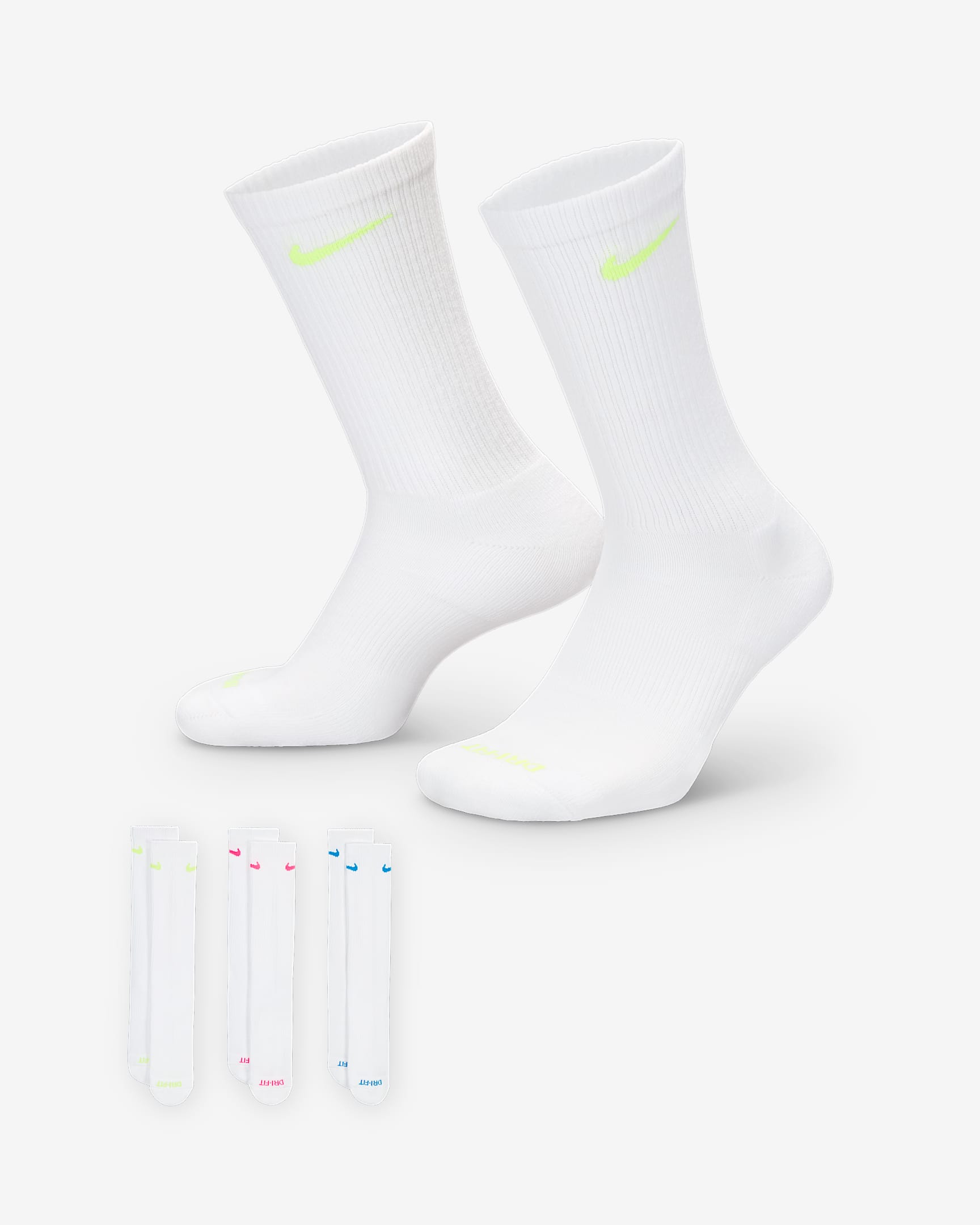 Nike Everyday Plus 耐高系列舒适速干中筒训练袜(3 双) - 多色