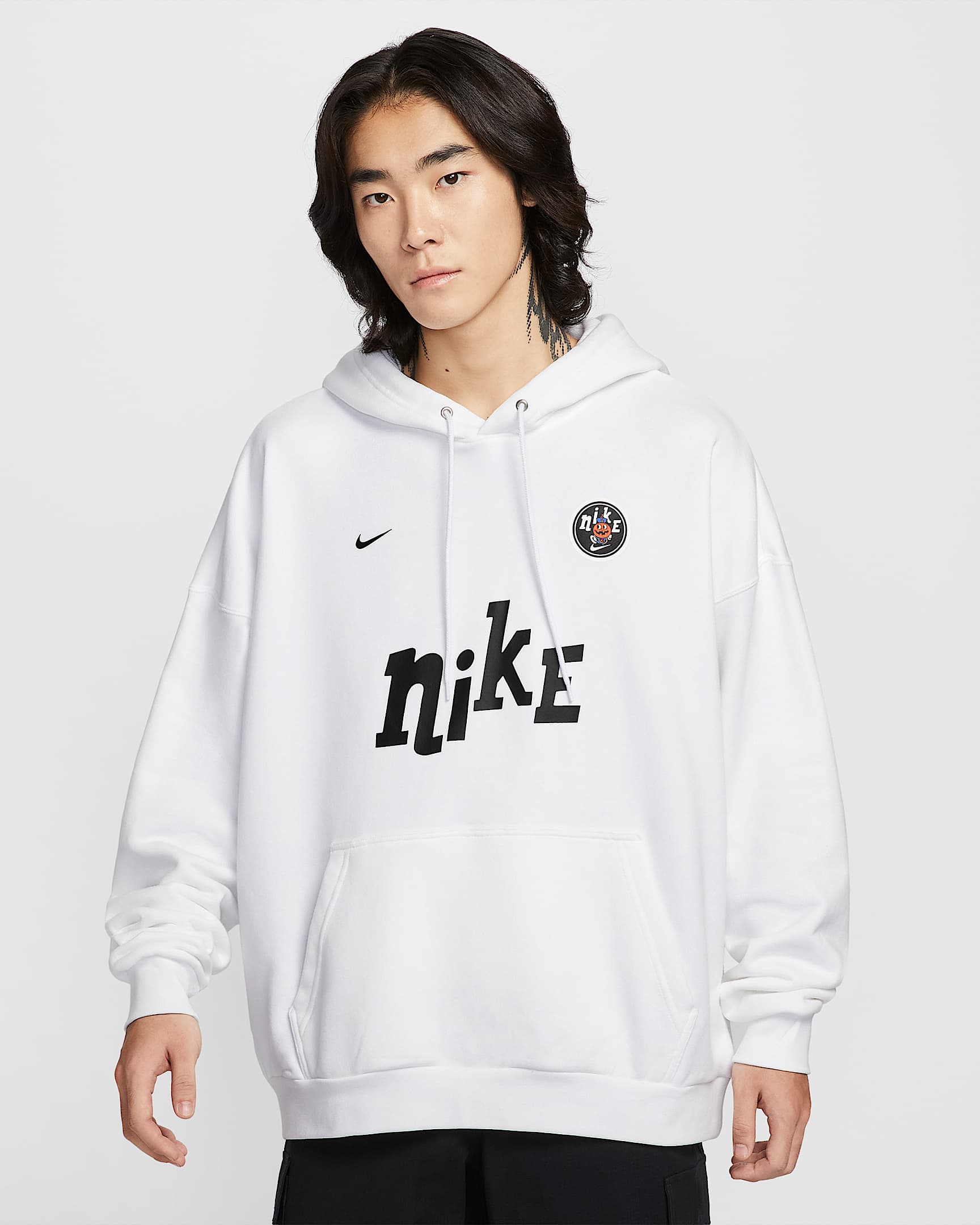 Nike Club Fleece 男子 Oversize 风法式毛圈套头连帽衫 - 白色