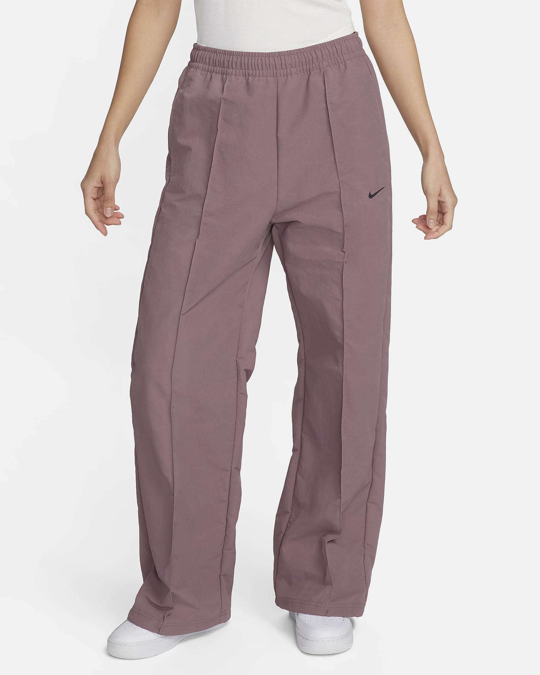 Nike Sportswear Everything Wovens 女子拒水防晒梭织中腰街舞长裤 - 烟灰紫红/黑