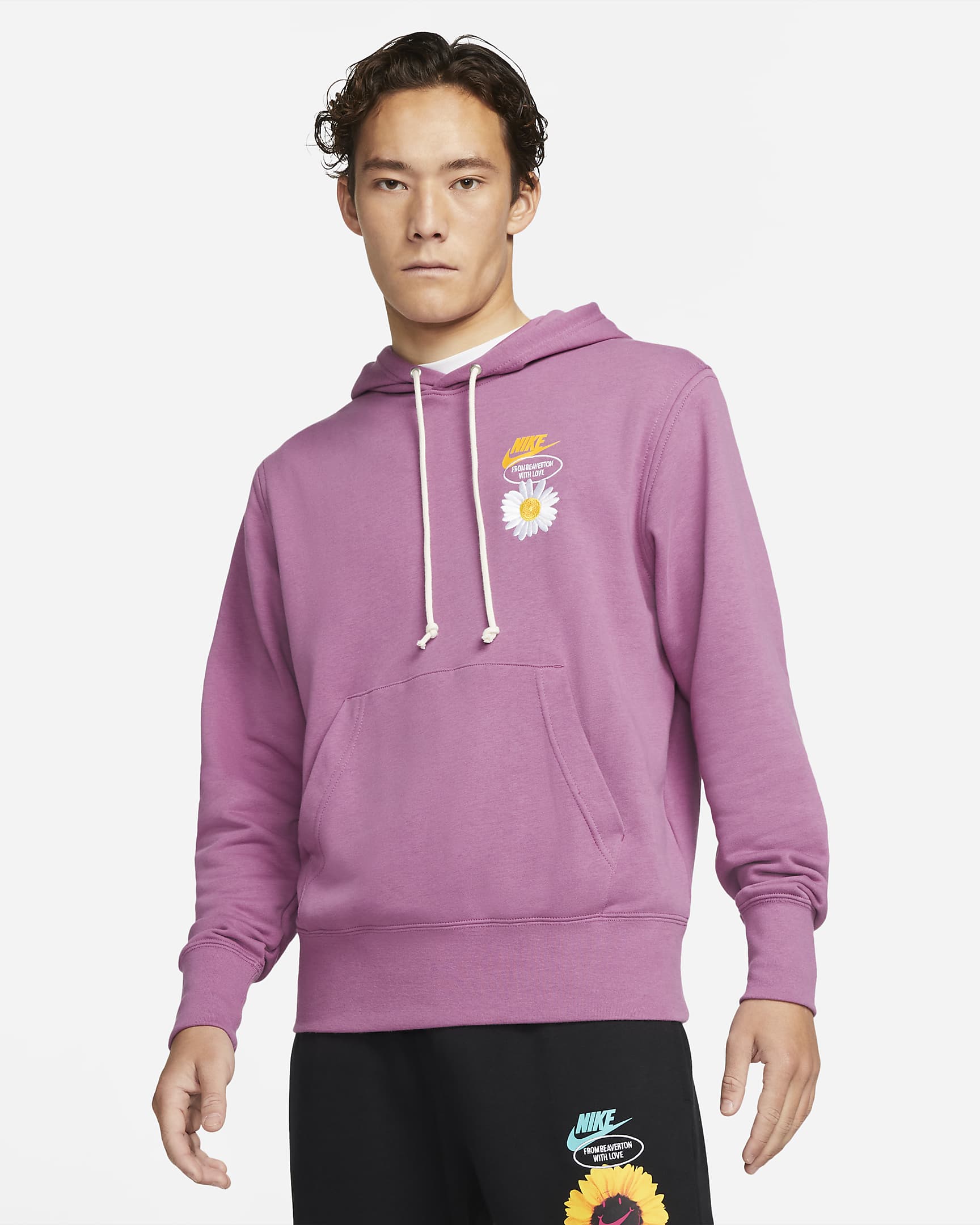 Nike Sportswear 男子法式毛圈套头连帽衫 - 浅波尔多酒红色/明亮硫黄色