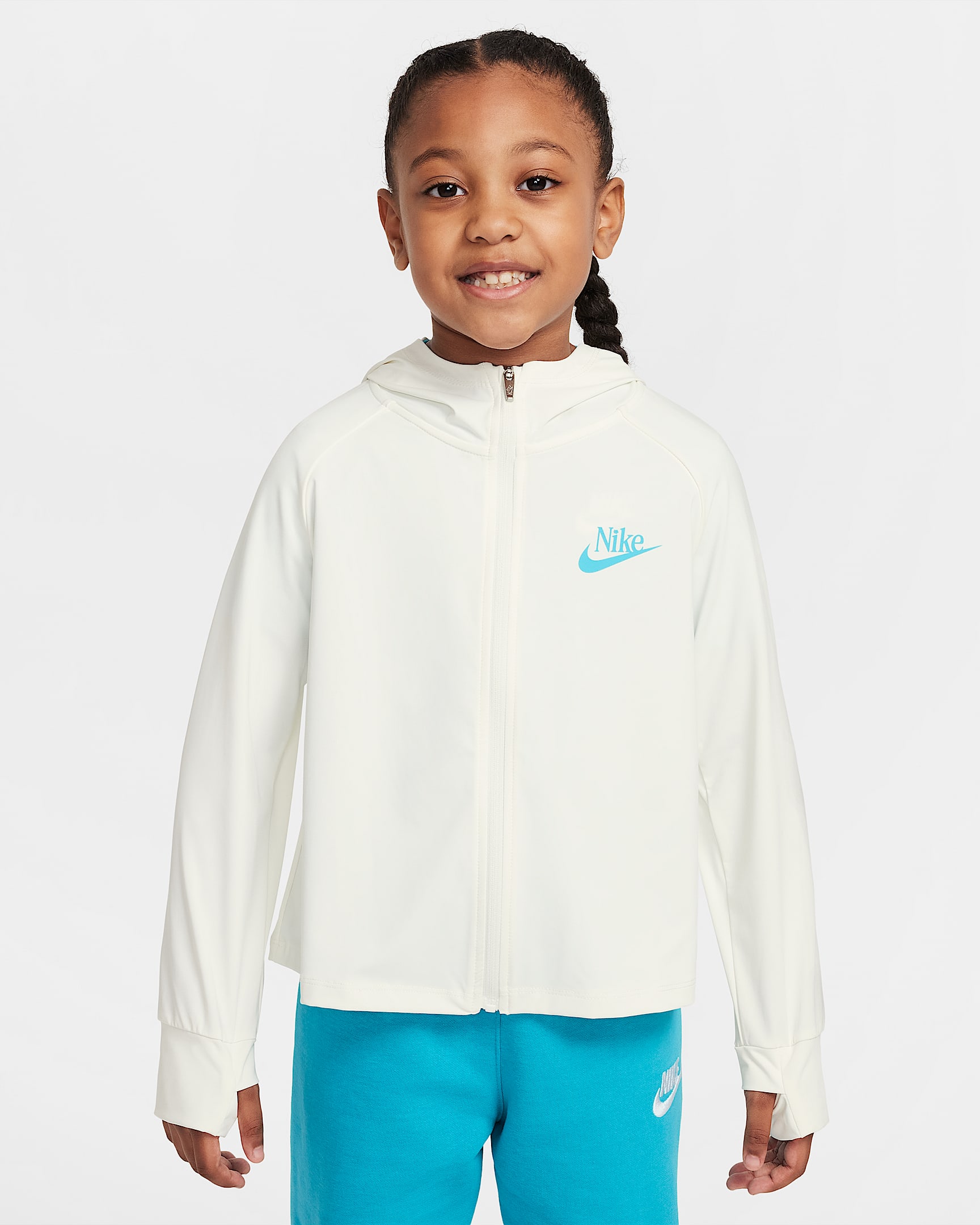 Nike 幼童凉感速干休闲基本款全长拉链开襟连帽衫防晒衣 - 帆白