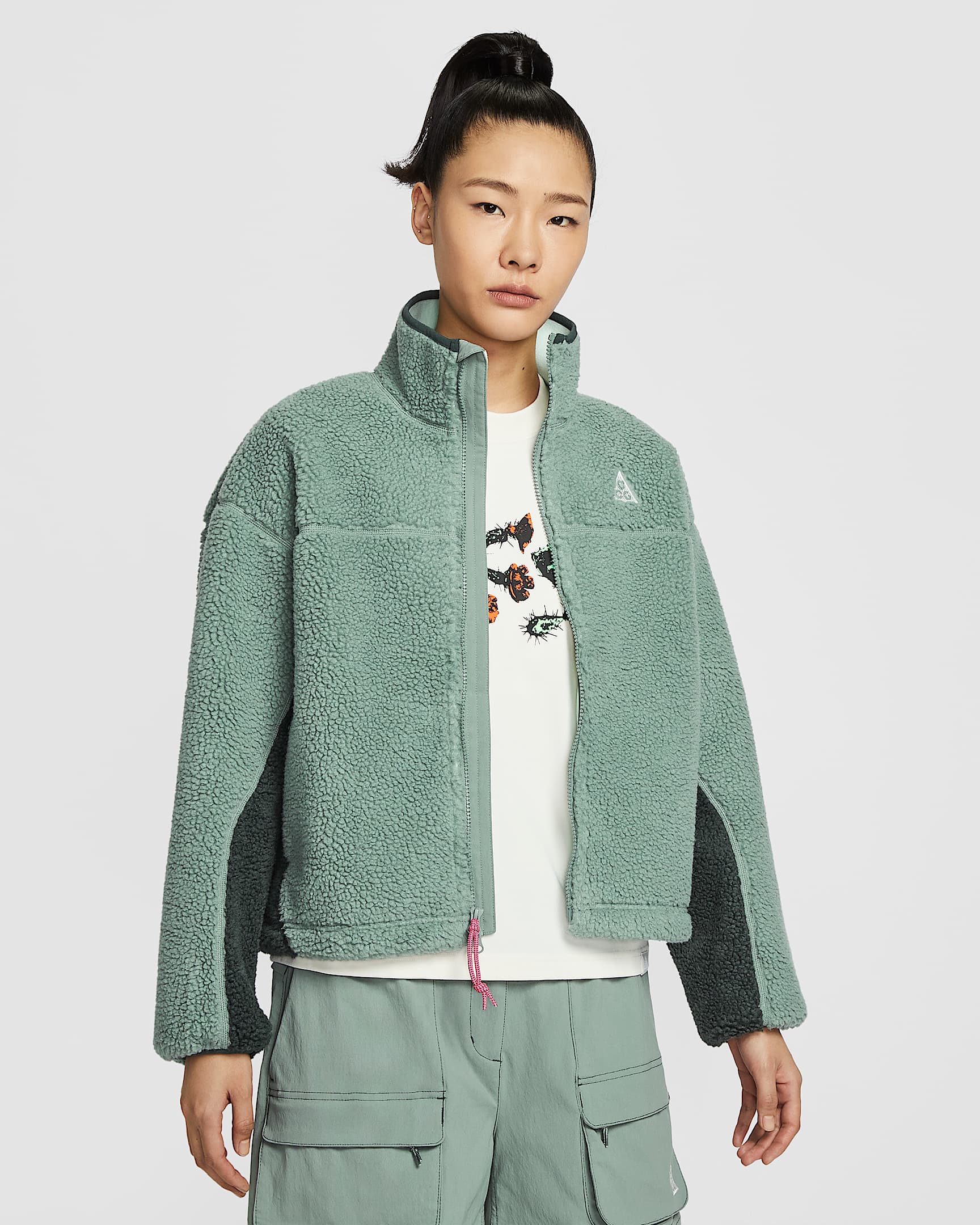 Nike ACG "Canwell Glacier" Therma-FIT ADV 女子仿羊羔绒全长拉链开襟夹克 - 土绿/海藻绿/泡沫薄荷绿/山峰白