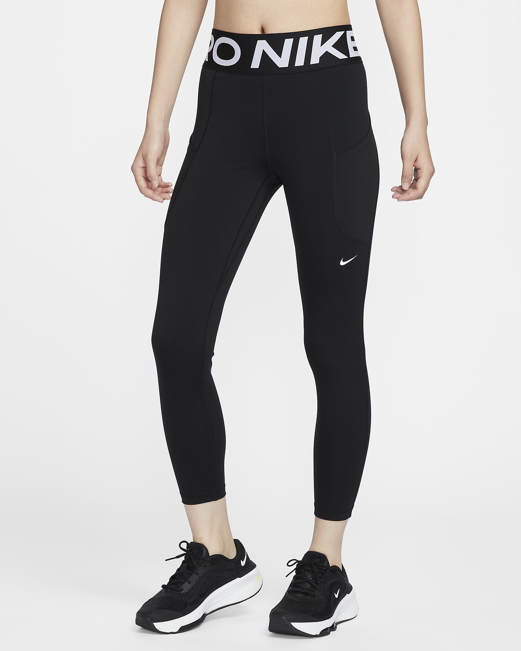 Nike Pro Sculpt 女子速干高腰口袋训练九分紧身裤 - 黑/白色