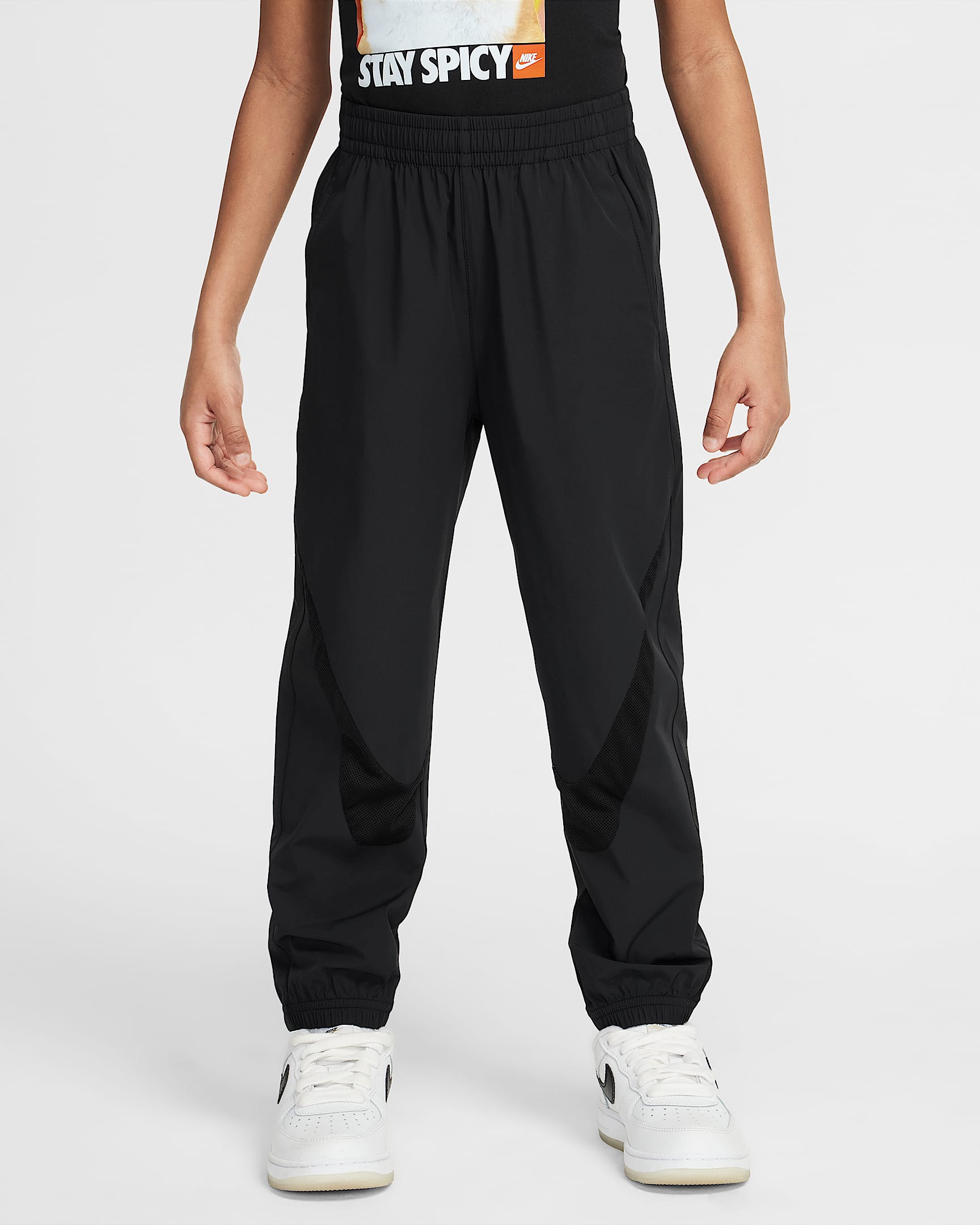 Nike Swoosh 幼童凉感防晒网眼布镶嵌梭织长裤 - 黑