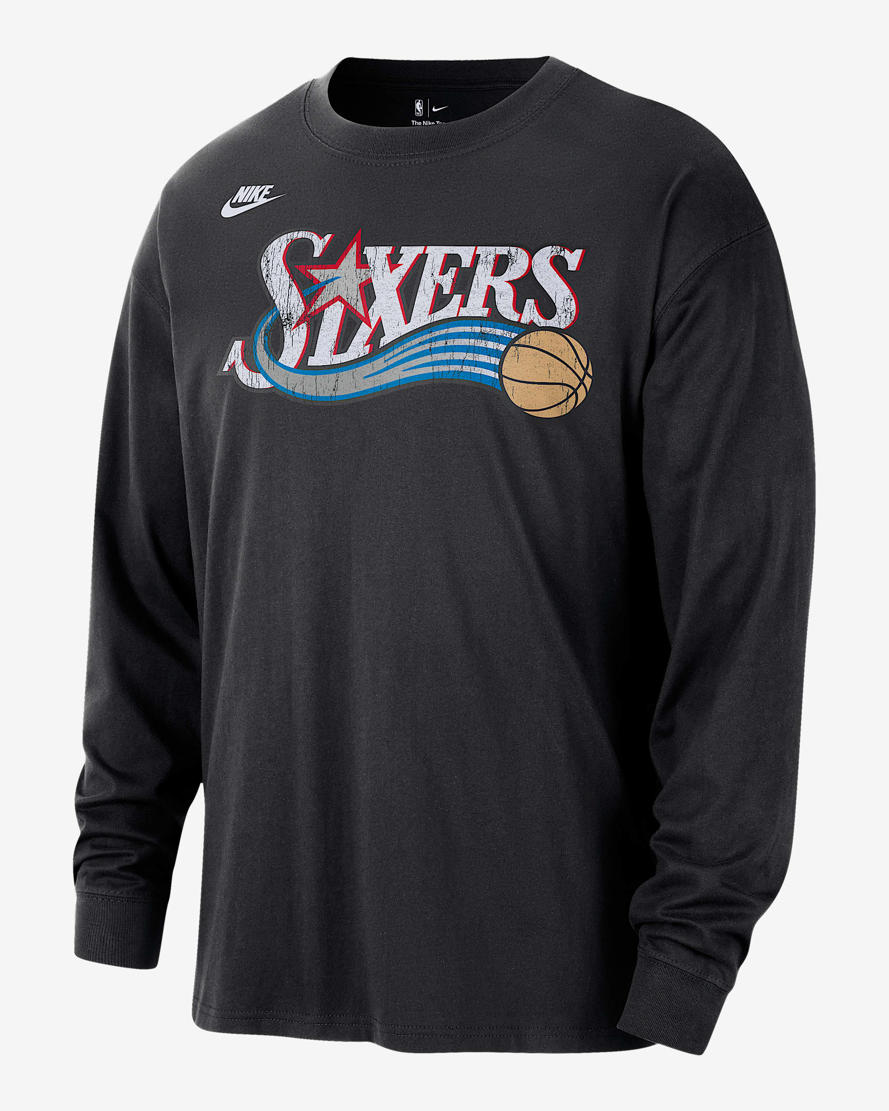 费城 76 人队 Essentials Hardwood Classics Nike NBA 男子长袖T恤 - 黑
