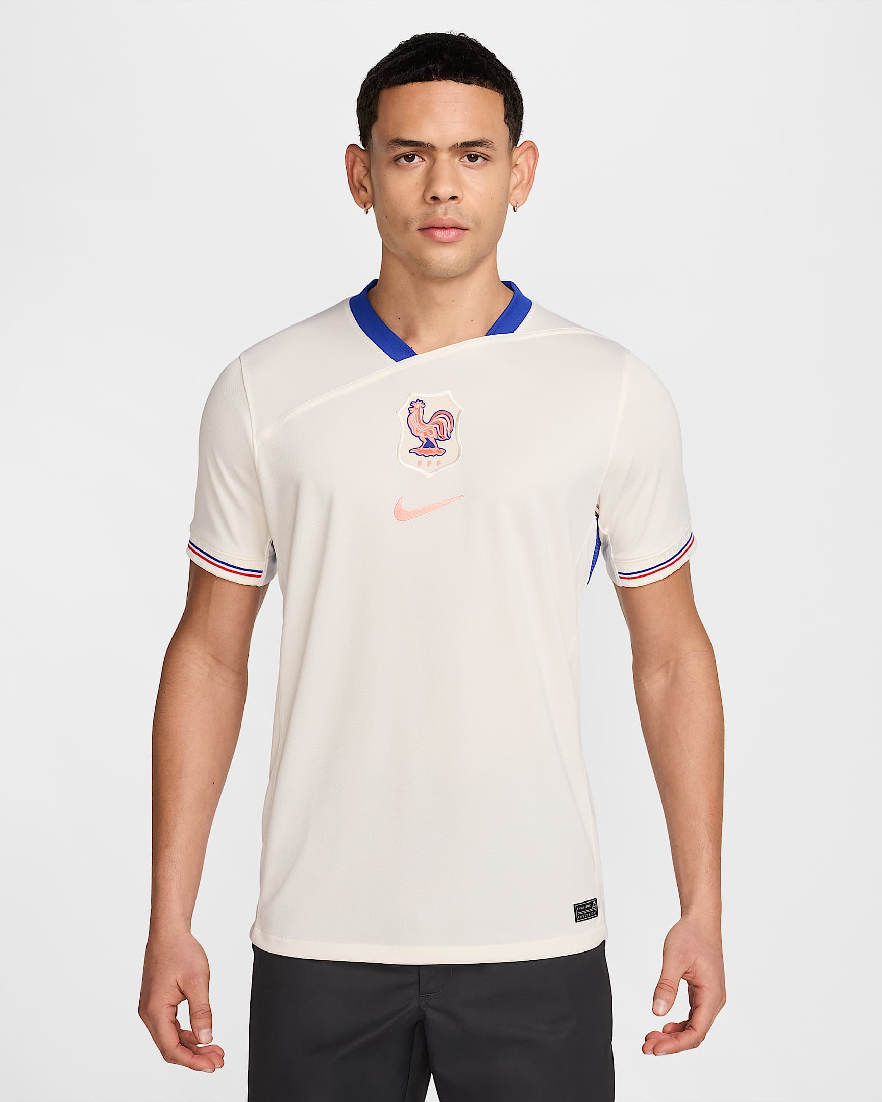 2025 赛季法国队客场球迷版 Nike Dri-FIT 男子速干足球球衣 - 淡象牙白/亮蓝/浅茜草根褐