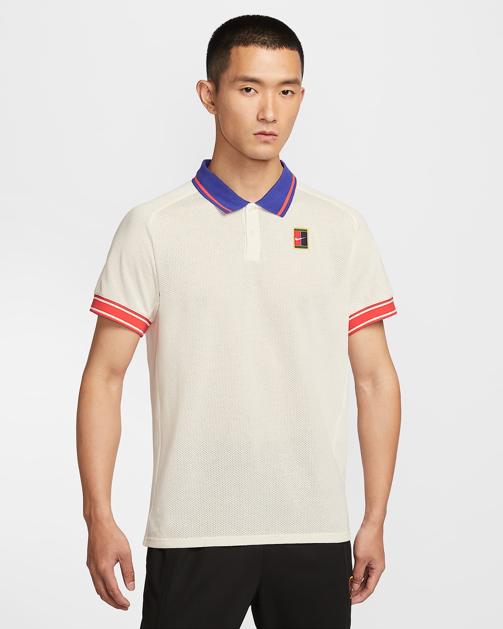 NikeCourt Heritage 耐克网球运动员同款男子网球翻领T恤 - 淡象牙白/浅深红