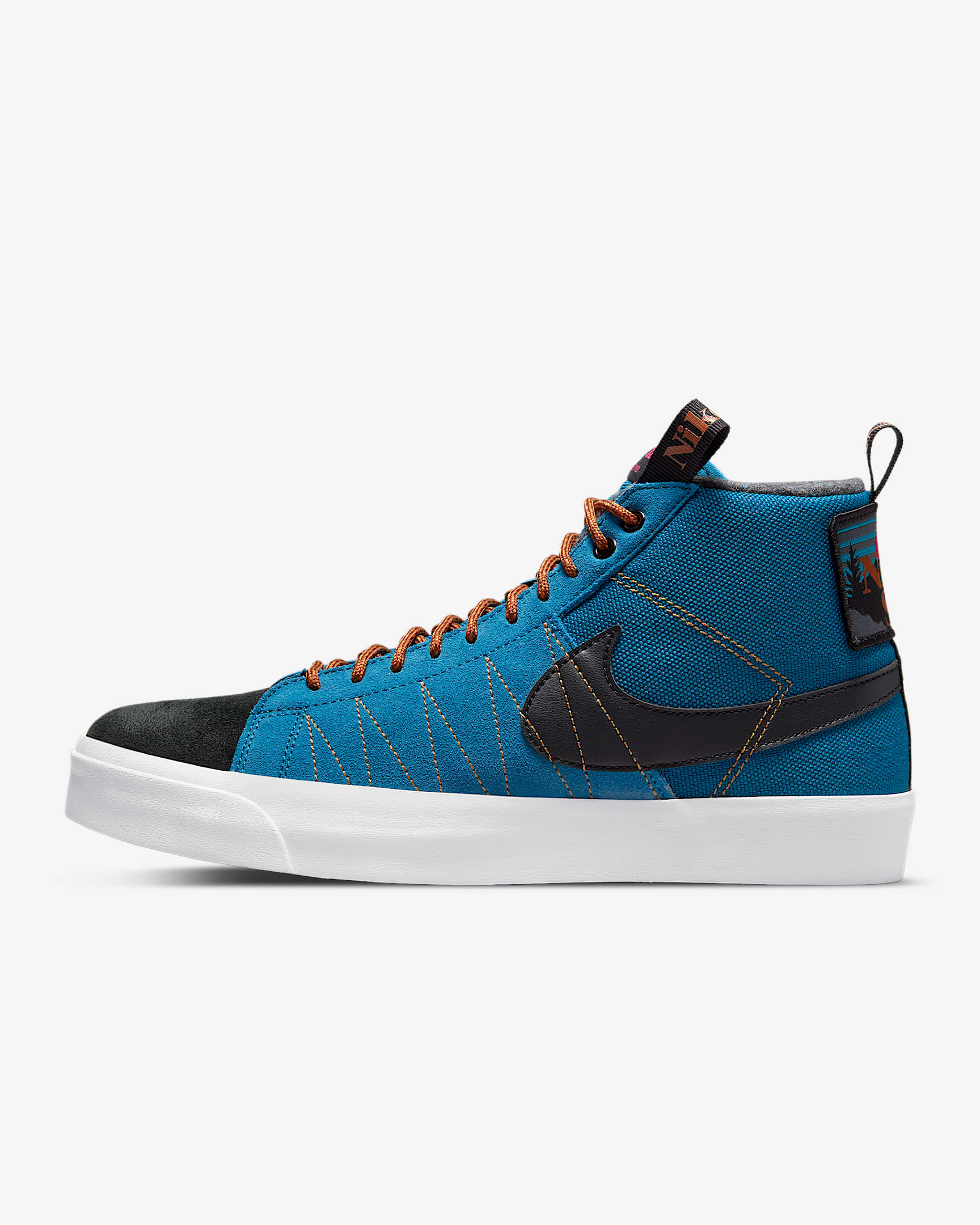 Nike SB Zoom Blazer Mid PRM 男/女滑板鞋 - 码头蓝/胡桃黄/沙漠黄褐/黑