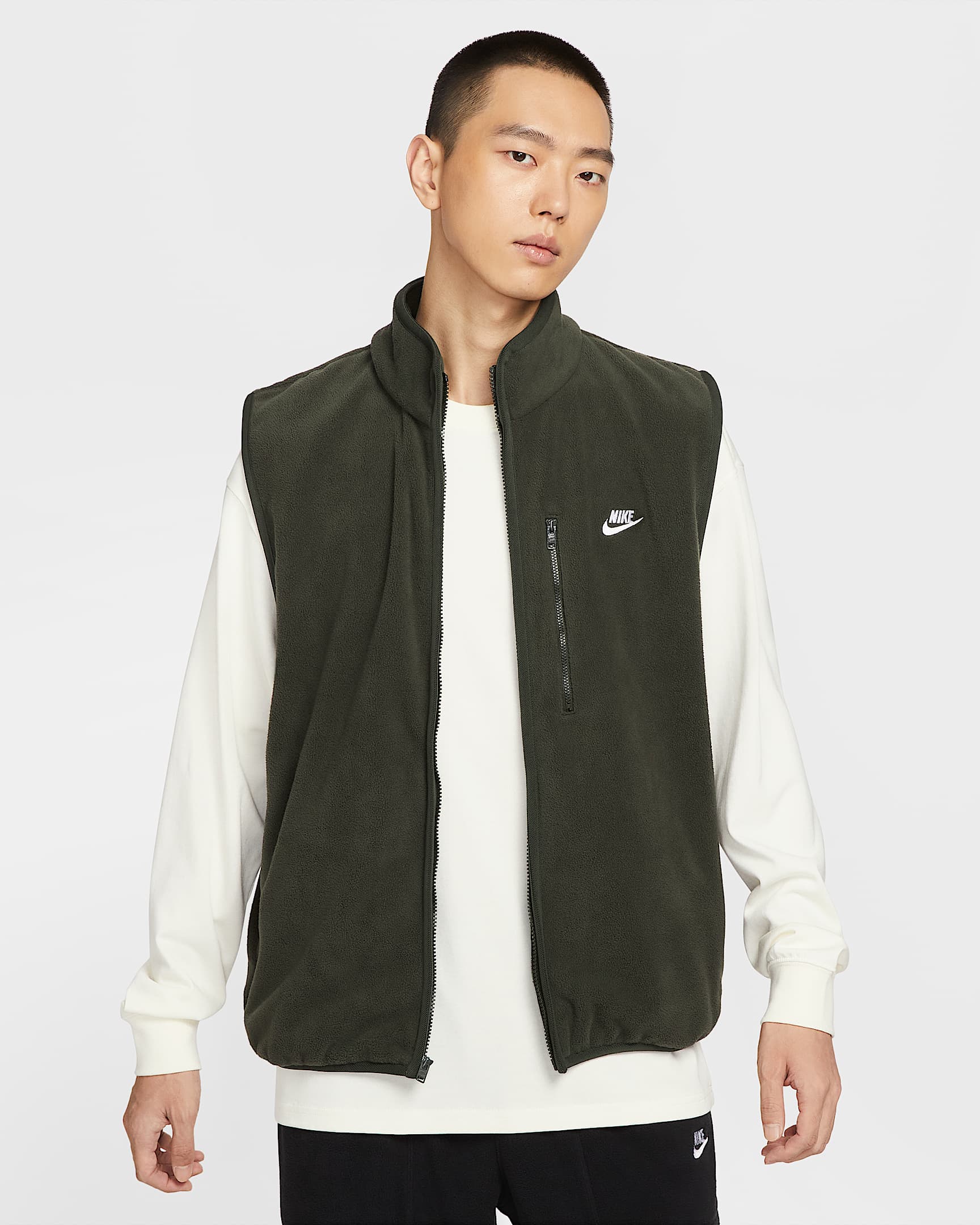 Nike Sportswear Club 男子冬季款摇粒绒马甲 - 红杉绿/白色