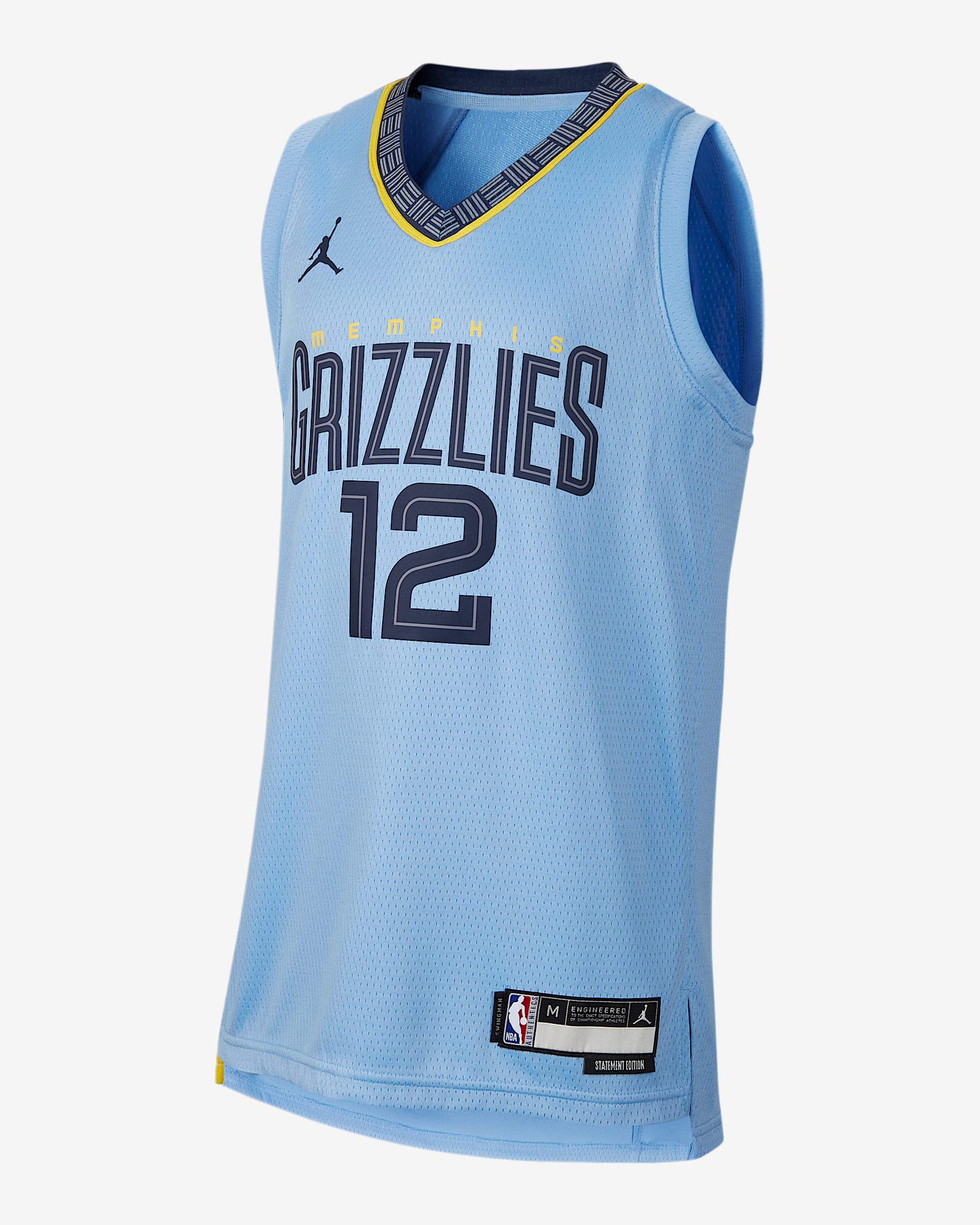 孟菲斯灰熊队 (Ja Morant) Statement Edition Jordan Dri-FIT NBA Swingman Jersey 大童（男孩）速干球衣 - 浅蓝