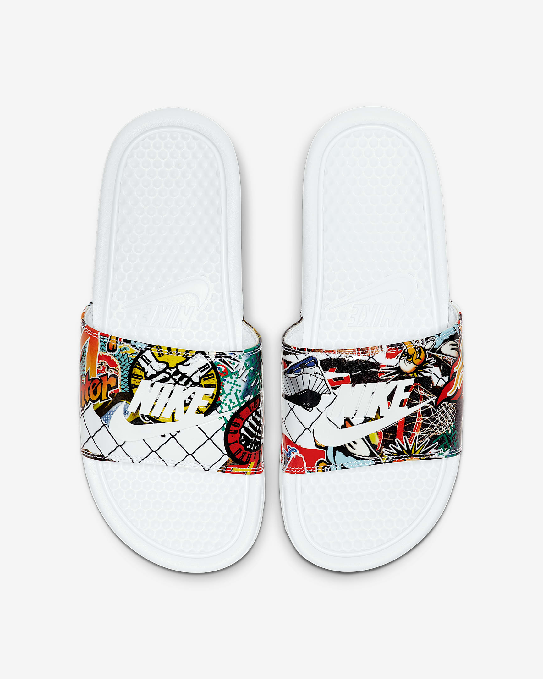 Nike Benassi JDI Print 女子拖鞋 - 白色/白色/白色