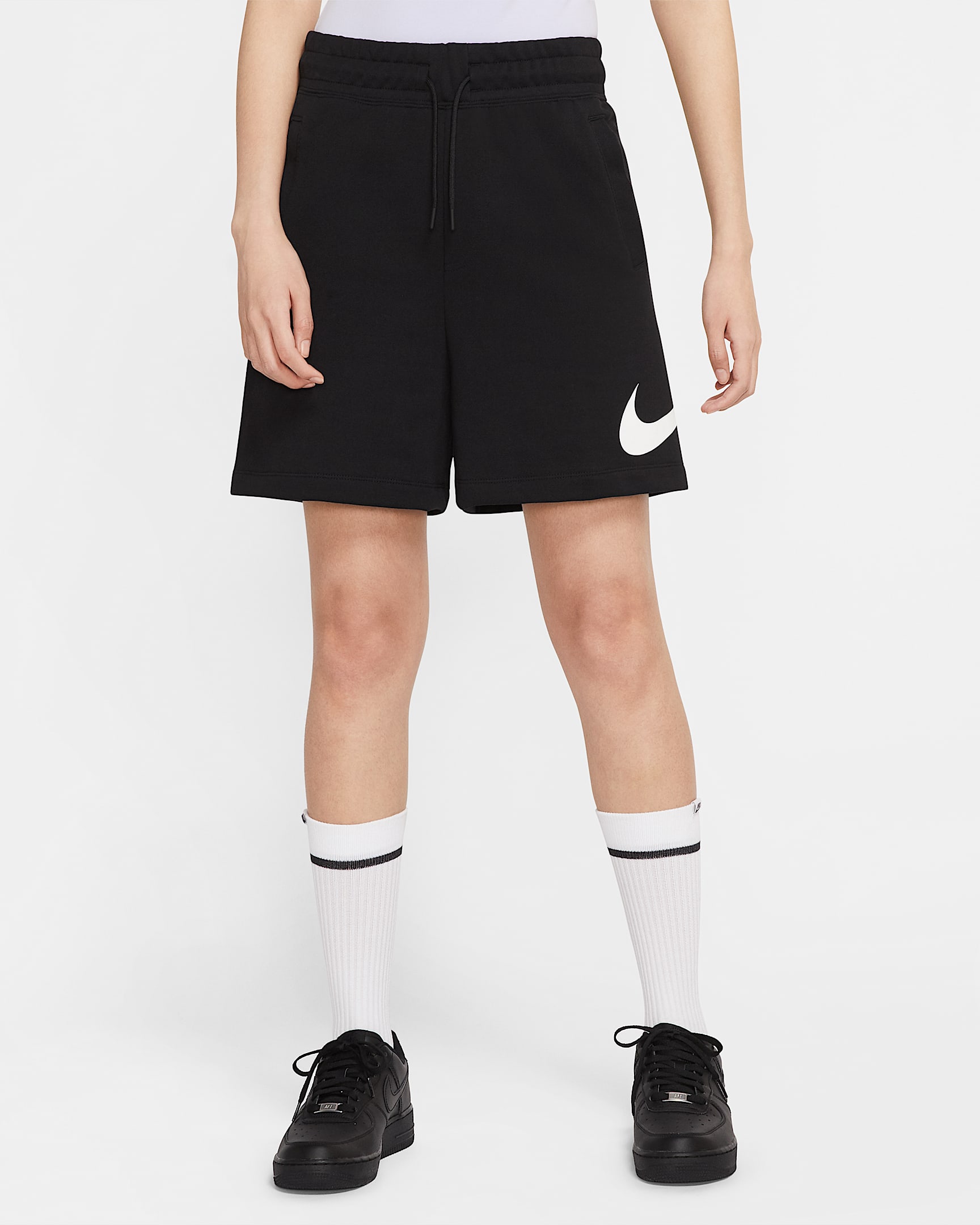 Nike Sportswear Swoosh French Terry 女子短裤 - 黑/白色