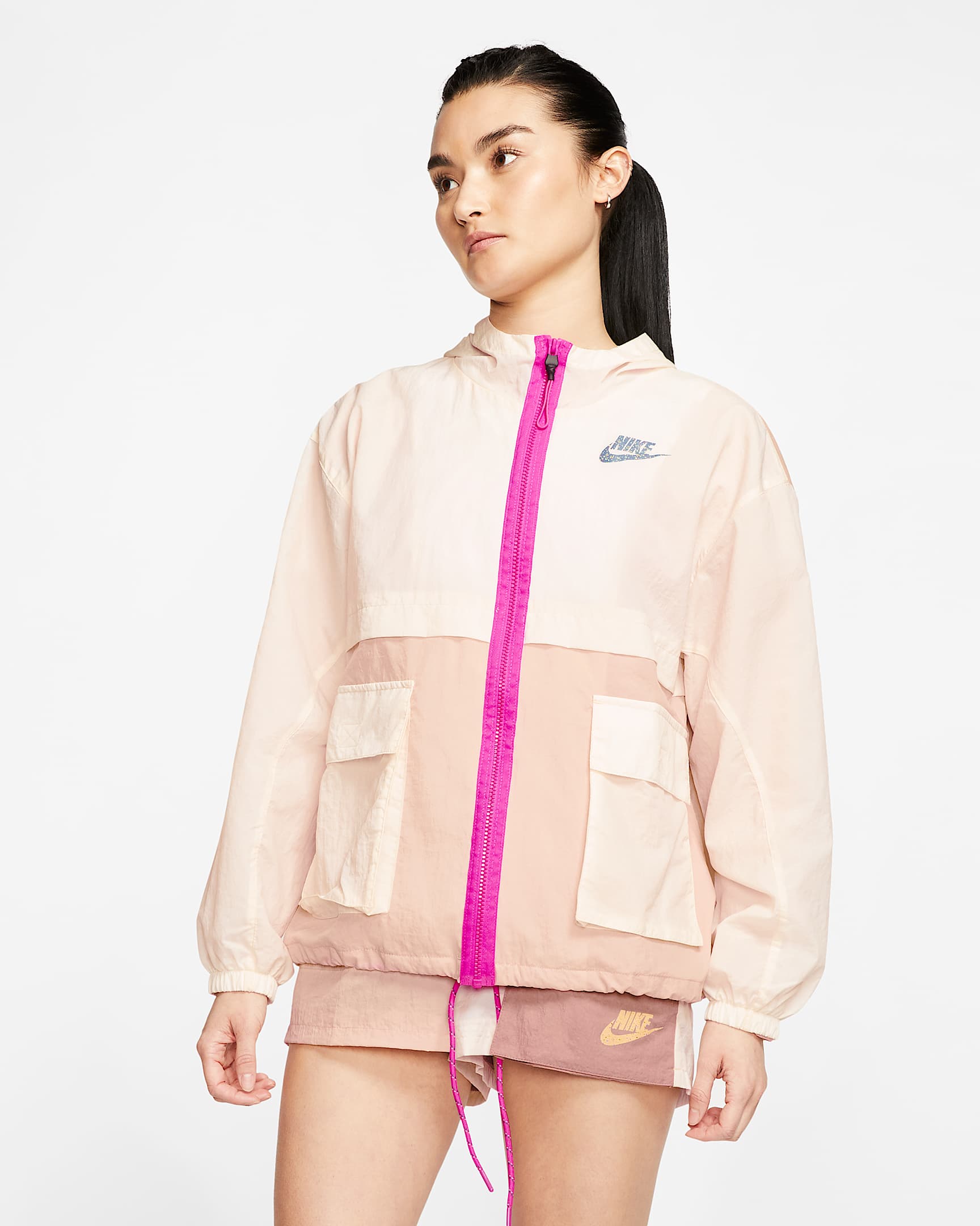 Nike Sportswear Icon Clash 女子梭织夹克 - 淡象牙白/闪光色/火焰粉