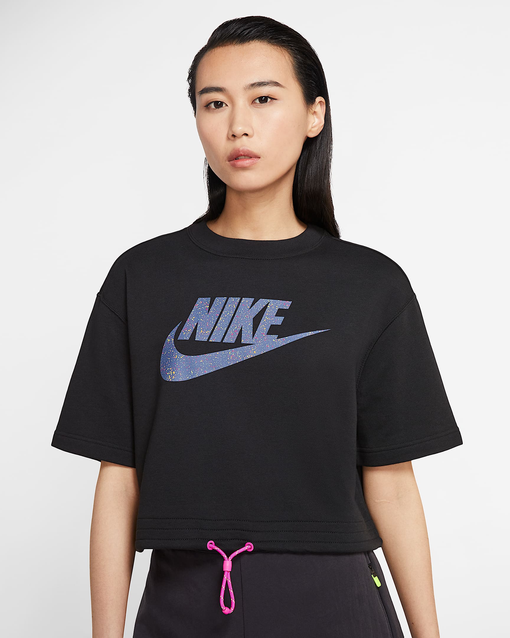 Nike Sportswear Icon Clash 女子短袖上衣 - 黑/火焰粉