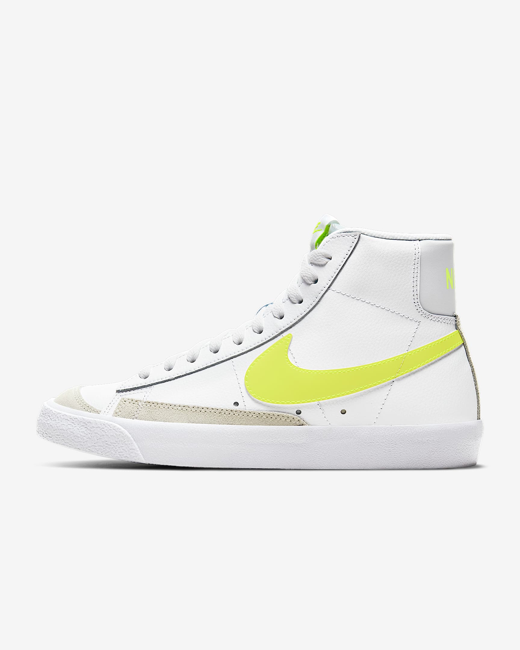 Nike Blazer Mid '77 女子运动鞋 - 白色/白金色/化石灰/亮眼柠檬黄