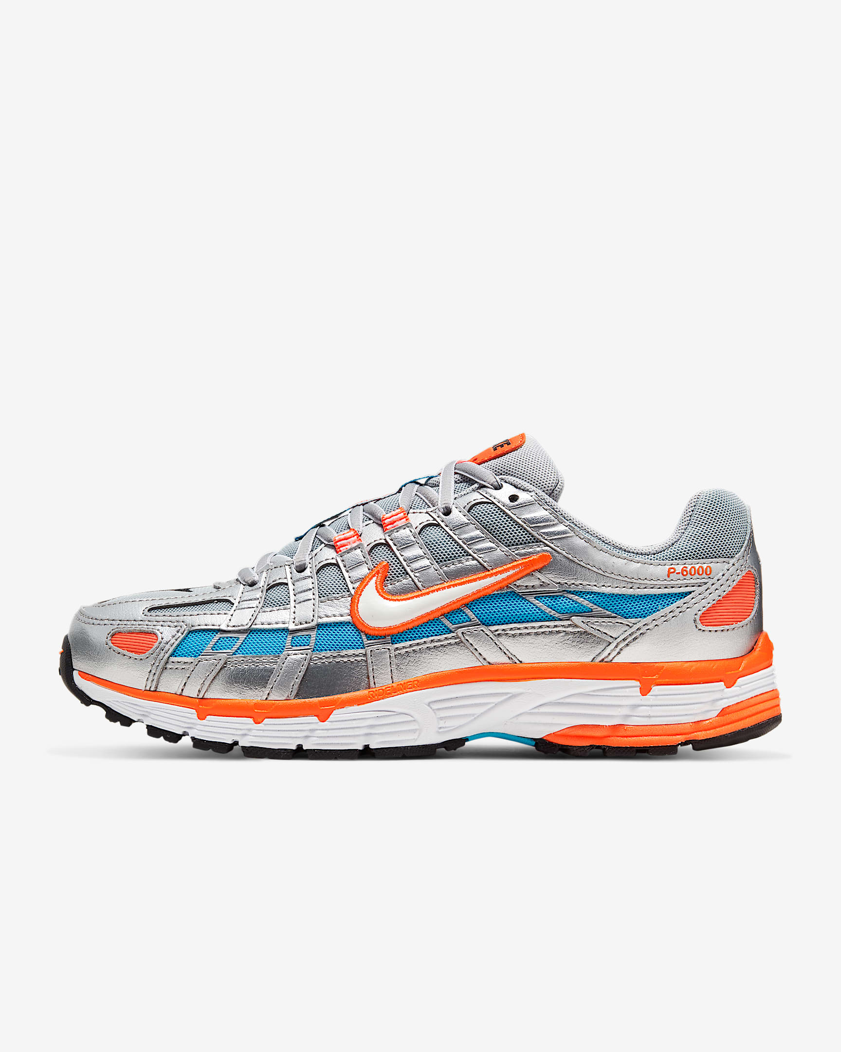 Nike P-6000 女子复古运动鞋 - 金属银/橙红/怒火蓝/白色
