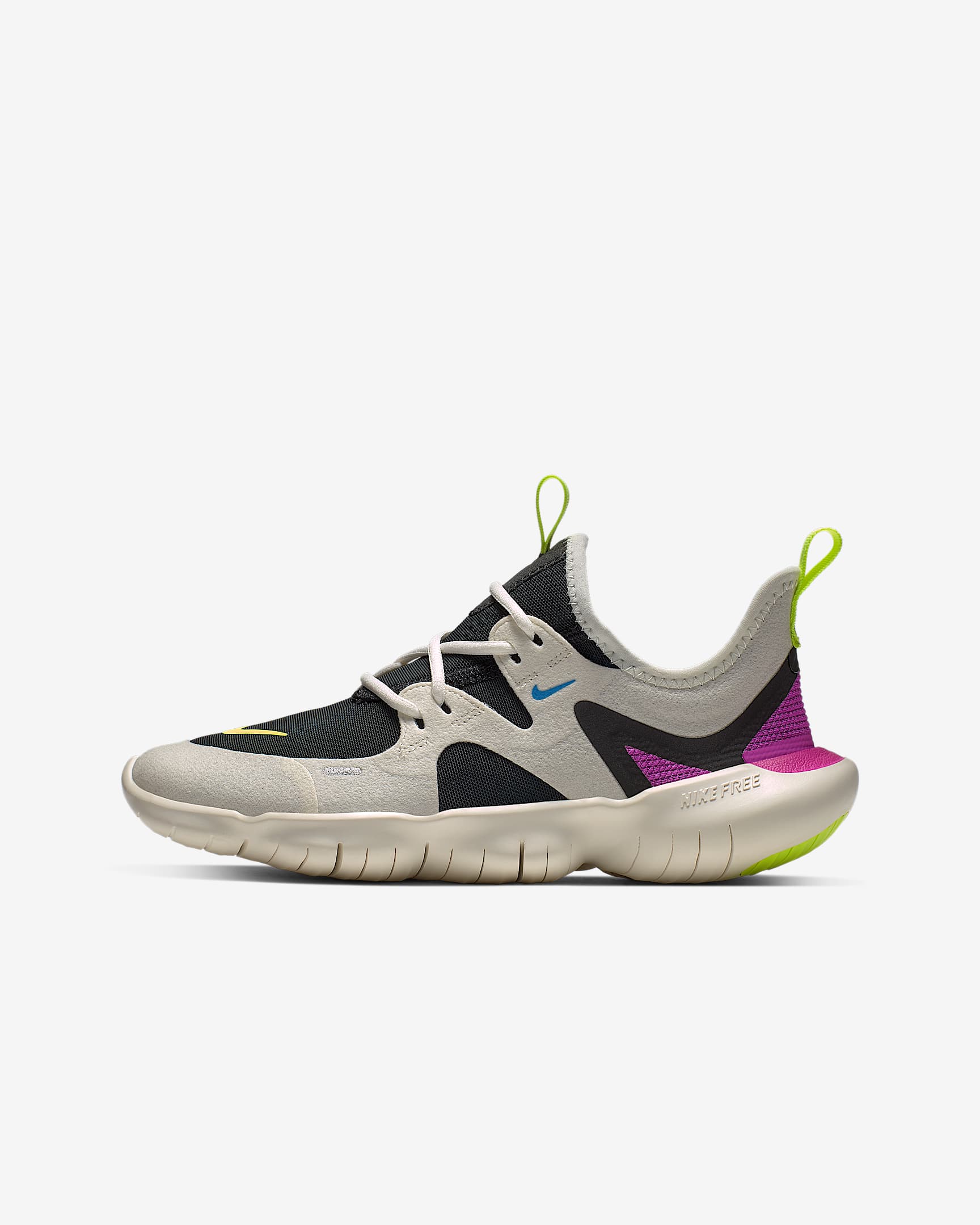 Nike Free RN 5.0 (GS) 大童跑步童鞋 - 山峰白/黑/英雄蓝/光辉荧光黄