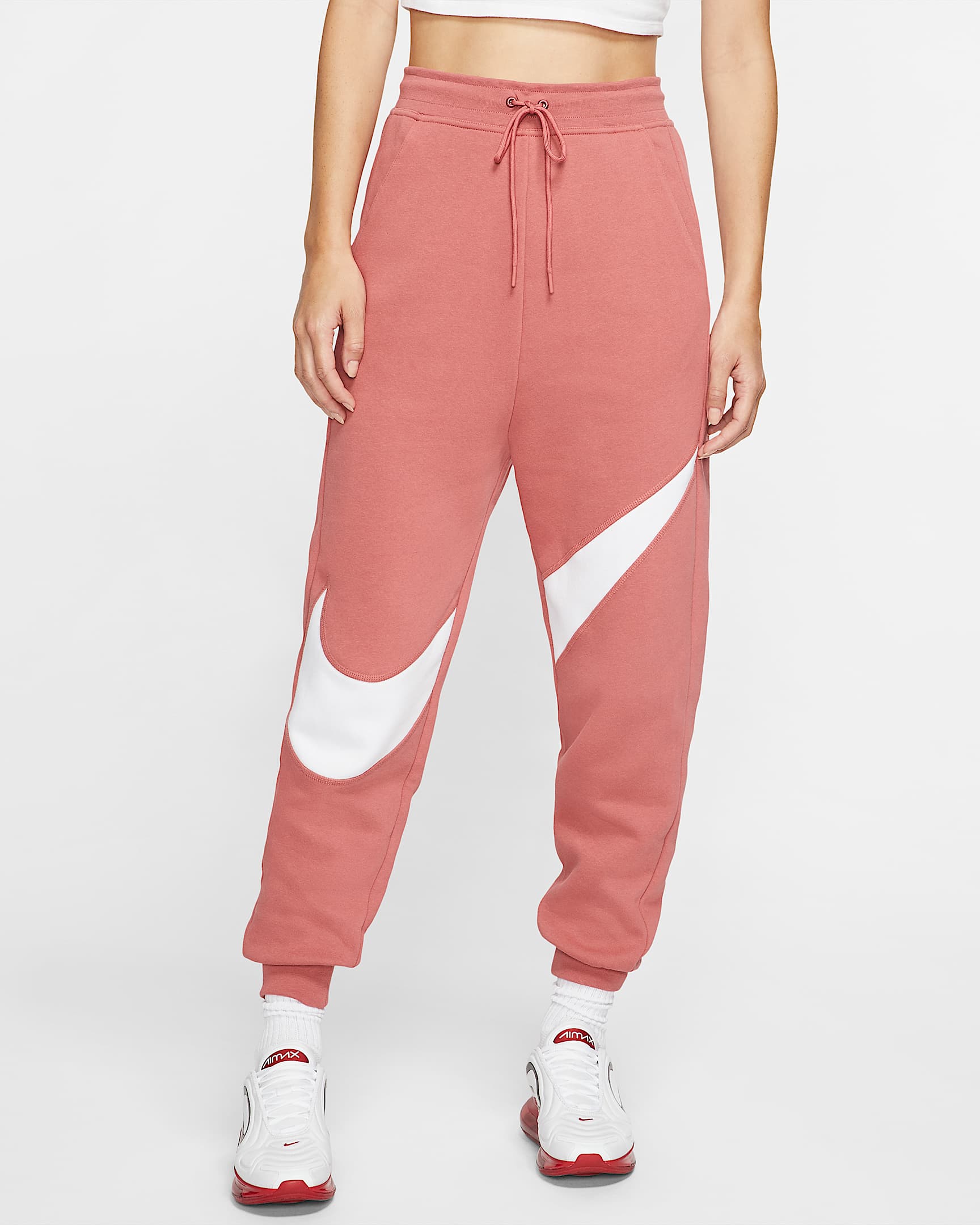 Nike Sportswear Swoosh 女子起绒长裤 - 浅红杉红/浅红杉红/白色