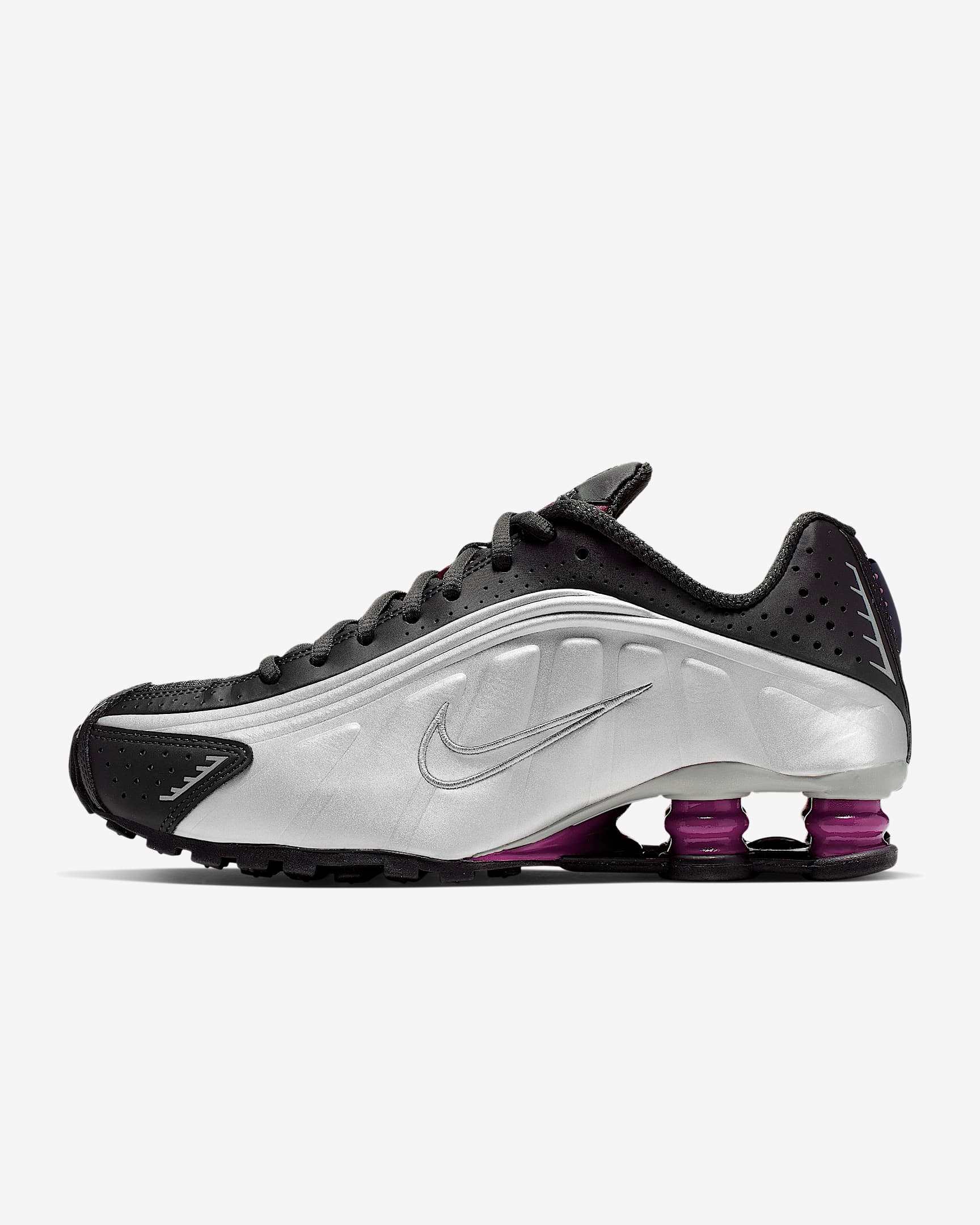 Nike Shox R4 KYOKA 同款女子气柱运动鞋 - 煤黑/金属银/黑/正浆果红