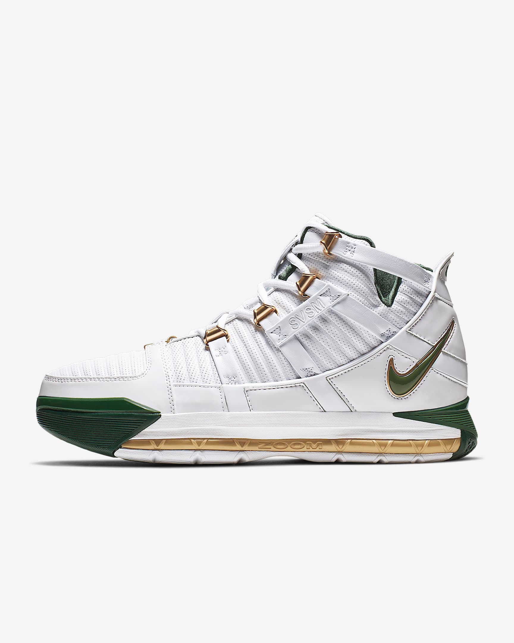 Zoom LeBron III QS 男子运动鞋 - 白色/金属色/森林绿