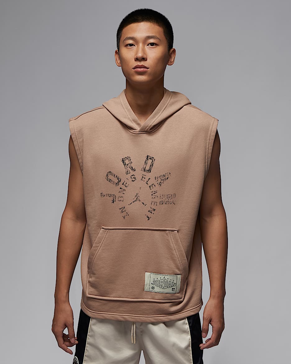 Jordan Sport Crossover Dongdan Dri-FIT 下站东单男子速干法式毛圈无袖套头连帽衫 - 麻黄/燕麦色