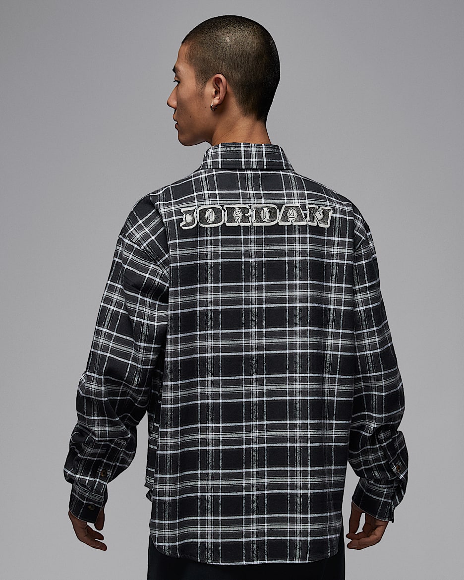 Jordan Brooklyn 男子图案法兰绒衬衫 - 黑/帆白
