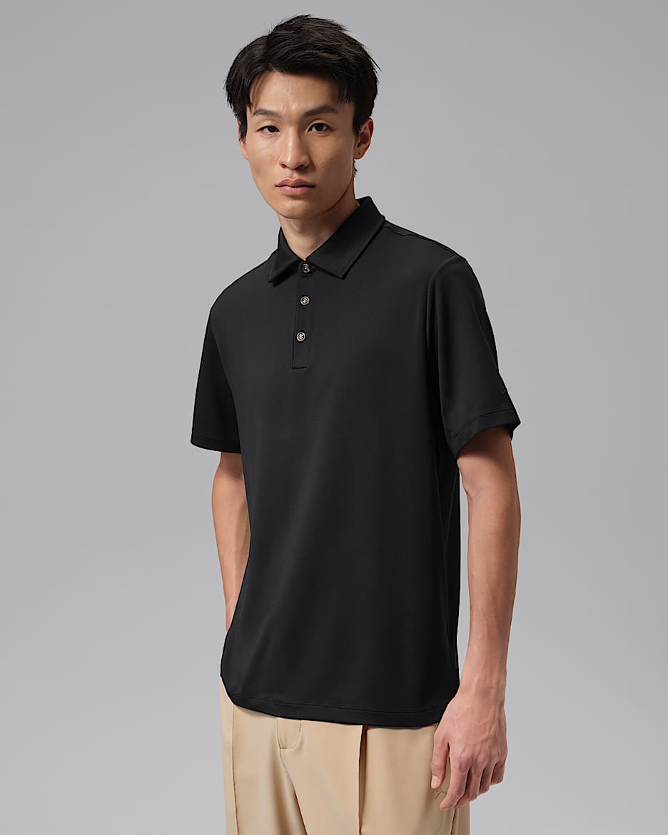 Jordan Sport 男子防晒短袖高尔夫翻领T恤 - 黑/黑