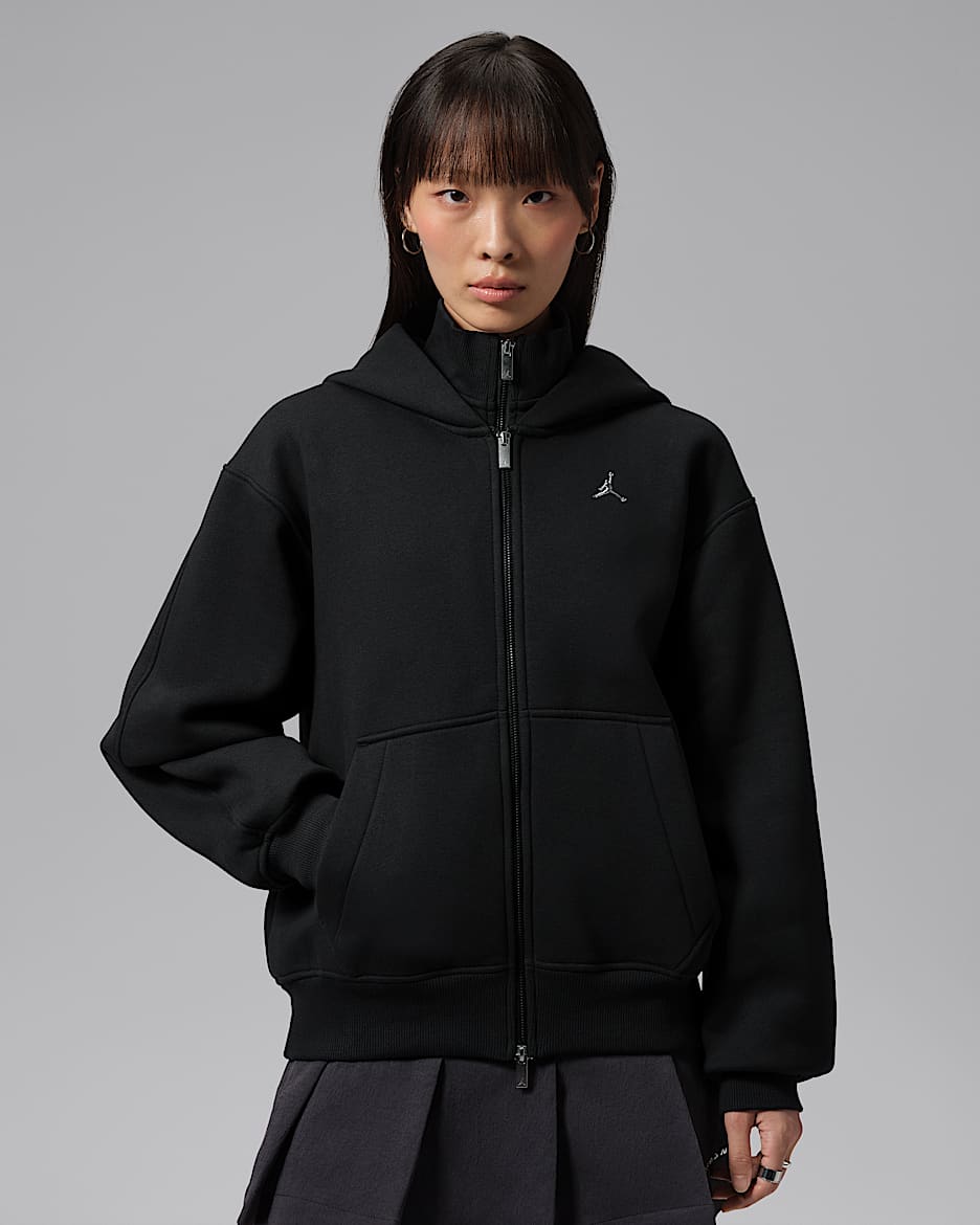 Jordan Brooklyn 女子加绒全长拉链开襟连帽衫 - 黑