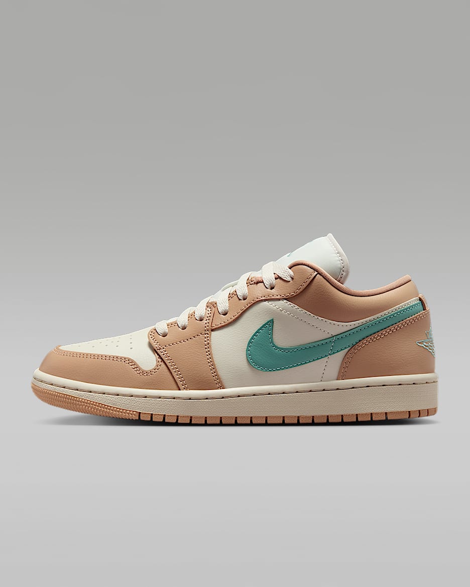 Air Jordan 1 Low 女子运动鞋刺绣板鞋 - 浅土褐/麻黄/大炮灰