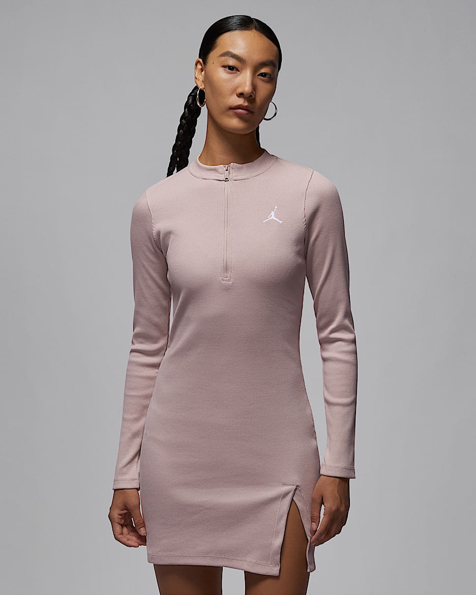 Jordan 女子长袖针织连衣裙 - 化石石灰/白色