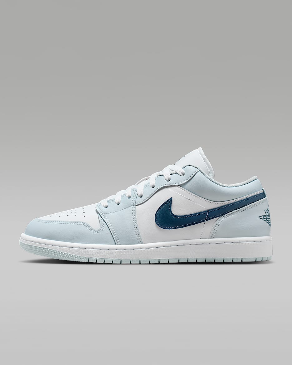 Air Jordan 1 Low 男子运动鞋 - 浅蓝灰/白色/舰队蓝