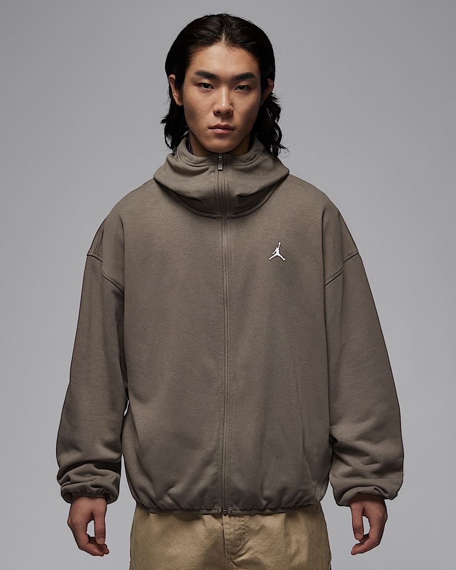 Jordan Brooklyn Hike Mike 男子全长拉链开襟连帽衫 - 橄榄灰/浅野芒果黄/金属银
