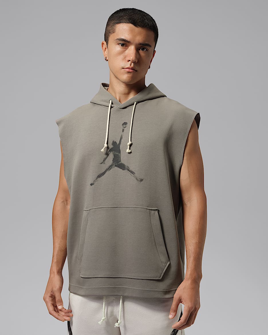 Jordan Sport Hoop Fleece 下站东单男子速干无袖套头连帽衫 - 青灰色/灰黑/帆白/大学红
