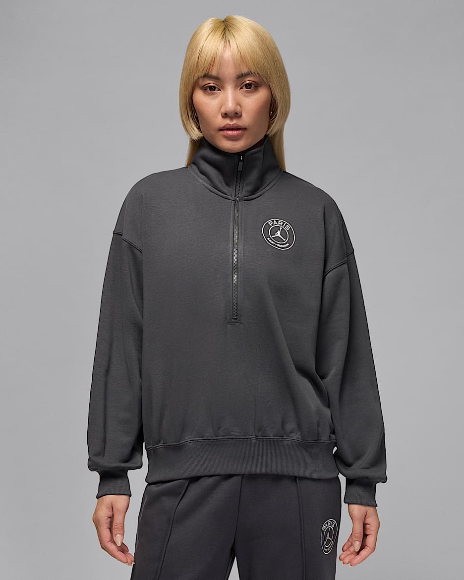 巴黎圣日耳曼足球俱乐部女子针织半长拉链开襟套头衫 - 煤黑/帆白