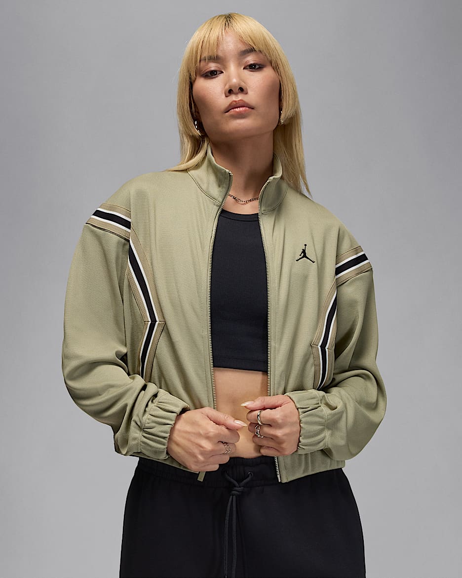 Jordan Brooklyn 女子全长拉链开襟运动夹克 - 中卡其/黑/帆白/黑