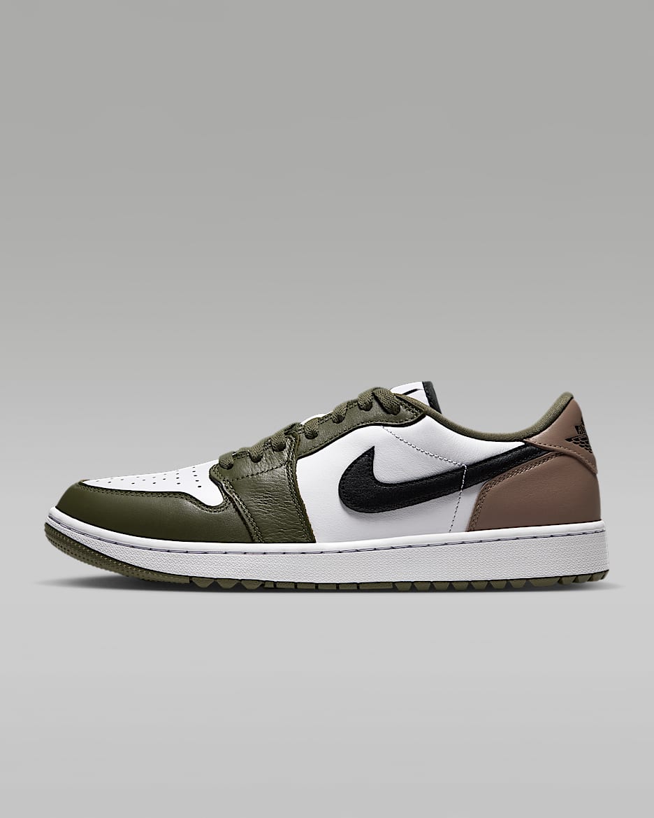 Air Jordan 1 Low G 高尔夫球鞋缓震抓地 - 白色/中橄榄绿/卡其/黑