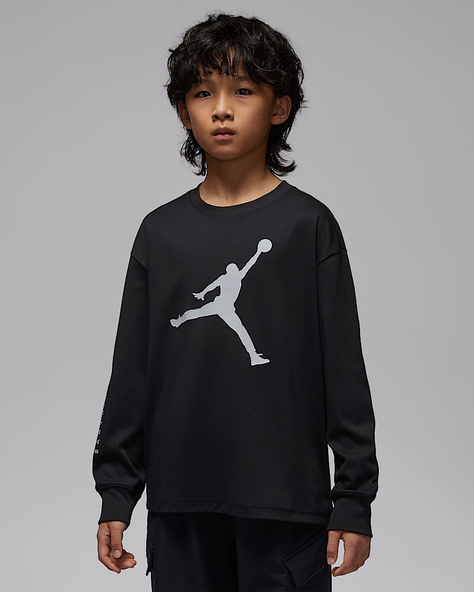 Jordan 大童反光元素长袖T恤 - 黑