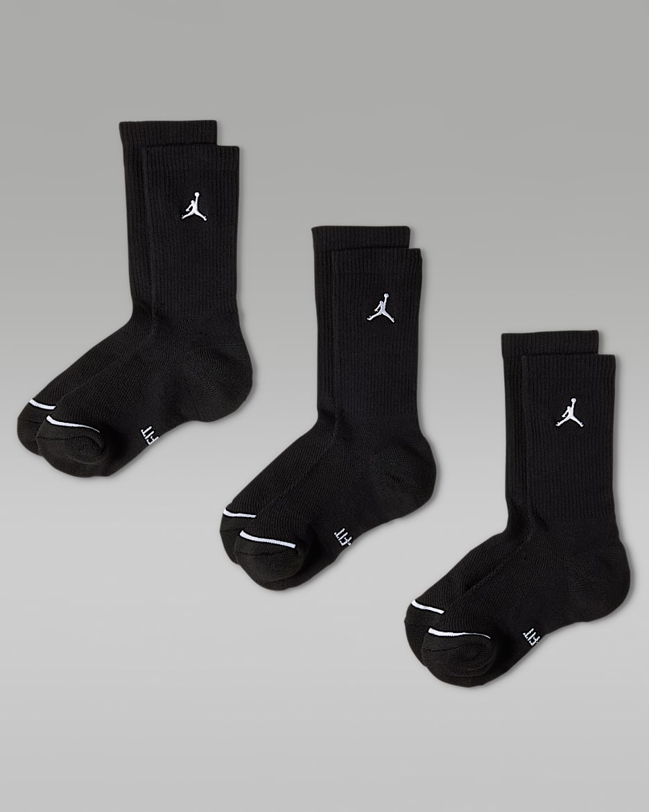 Jordan Dri-FIT Elevated Everyday 大童速干中筒运动袜(3 双) - 黑