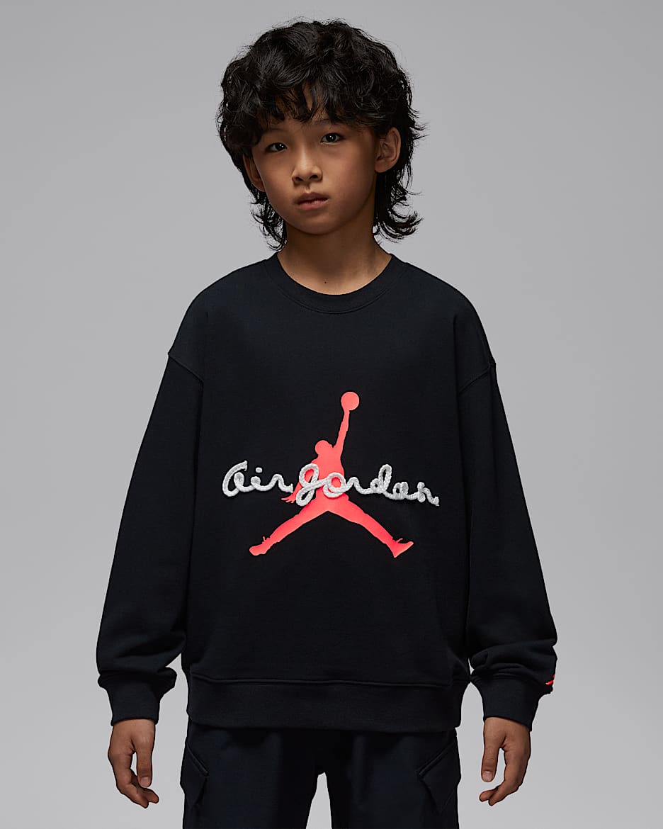 Jordan Flight AJ6 大童法式毛圈圆领上衣 - 黑