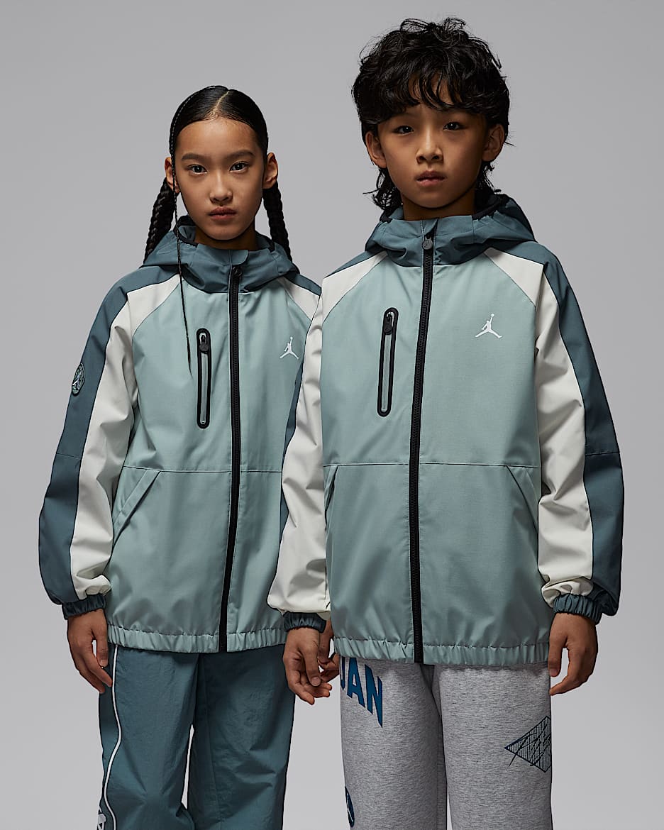 Jordan 大童撞色加绒里料拼接户外夹克 - 灰绿