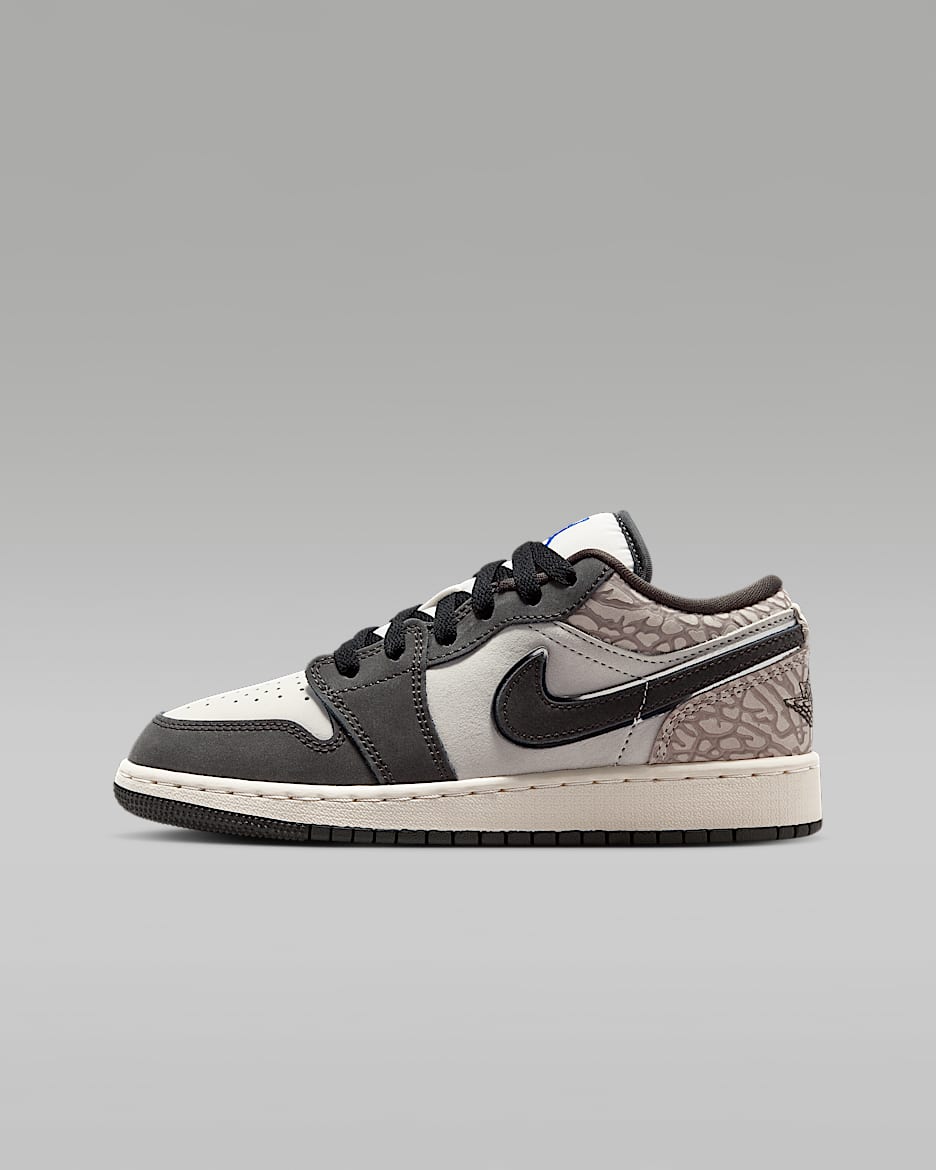 Air Jordan 1 Low SE 大童运动鞋 - 帆白/深青灰/伽马灰/游戏宝蓝