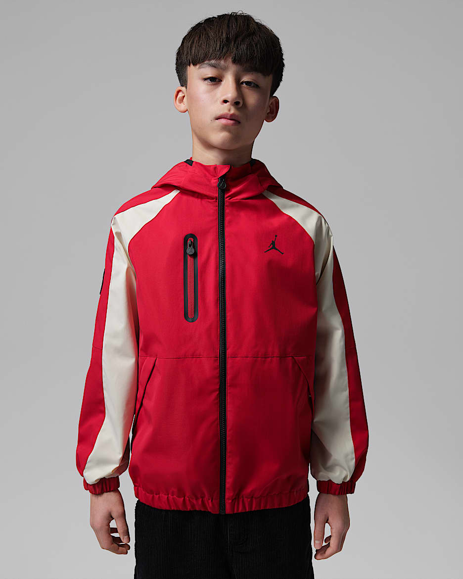 Jordan 大童撞色加绒里料拼接户外夹克 - 健身红