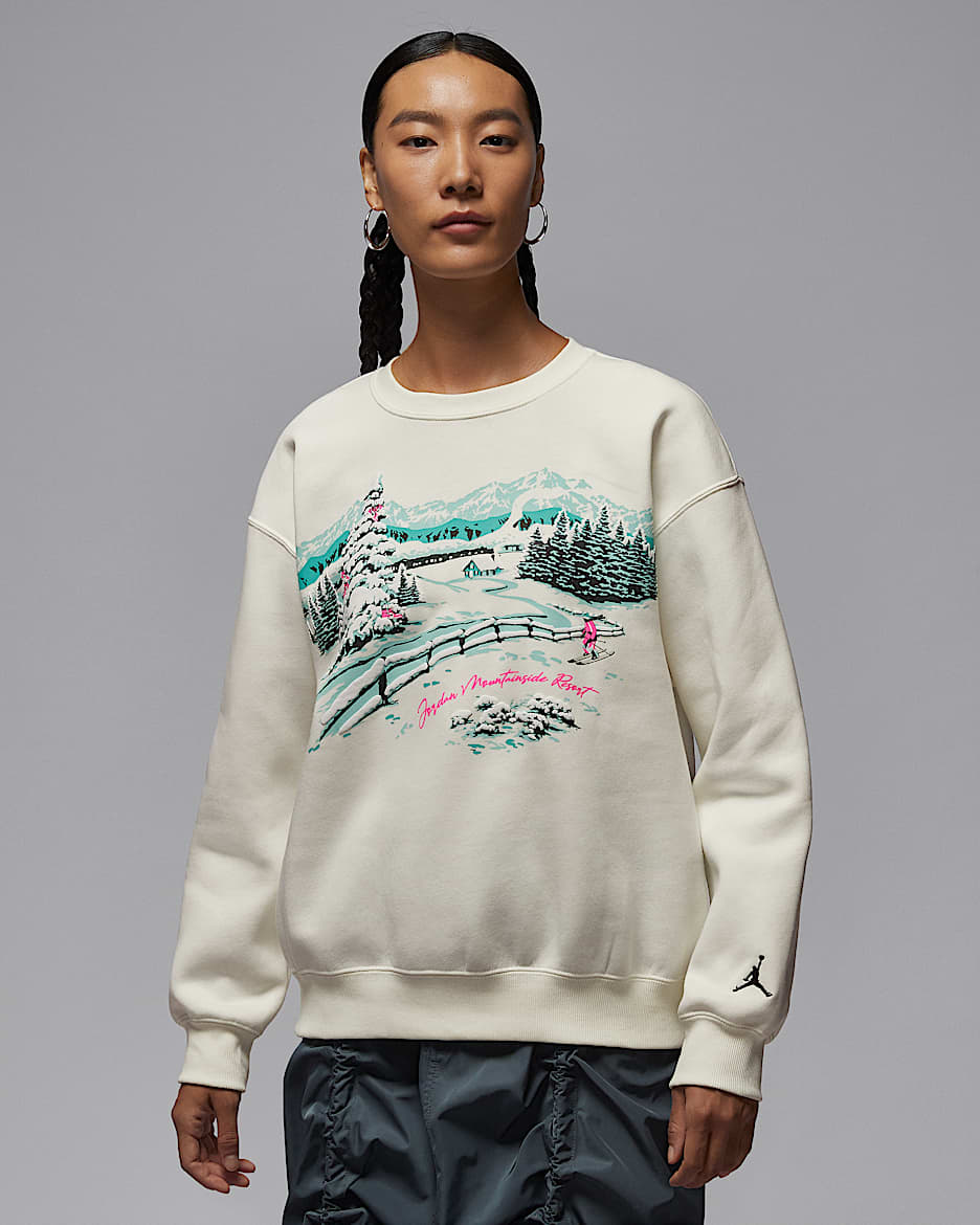 Jordan Brooklyn Fleece 女子加绒圆领运动衫 - 帆白/深绿/黑