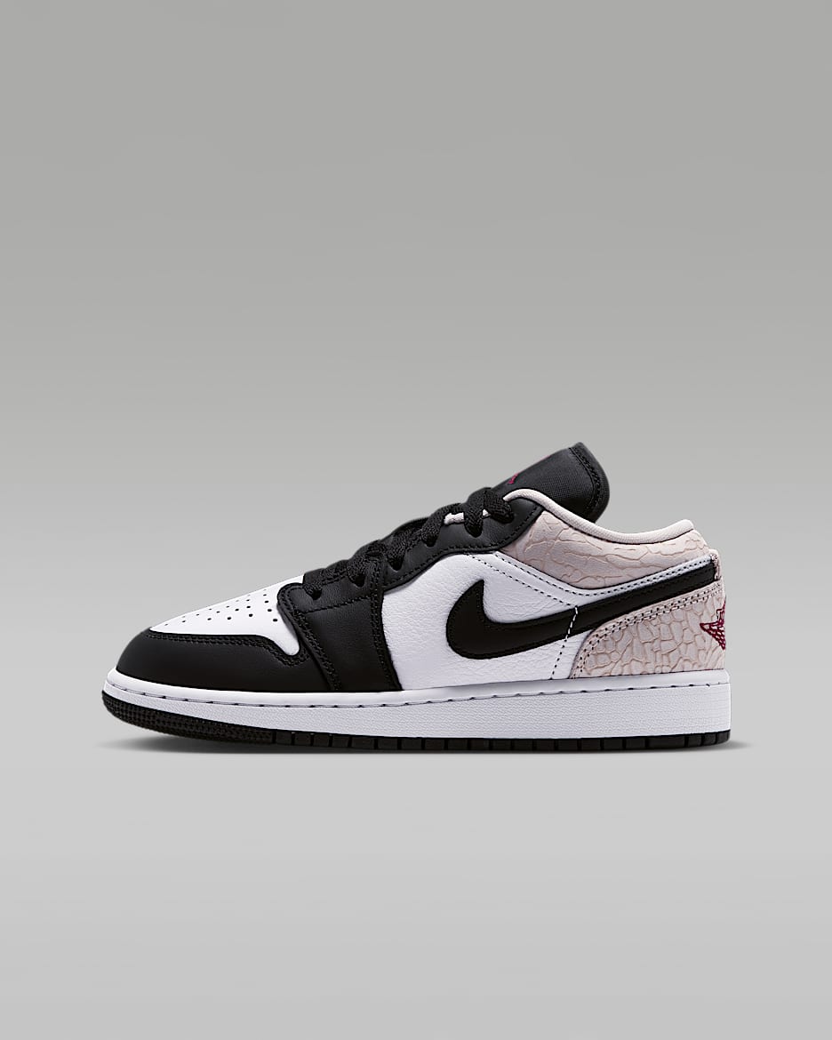 Air Jordan 1 Low SE 大童运动鞋 - 黑/白色/浅土褐/队红
