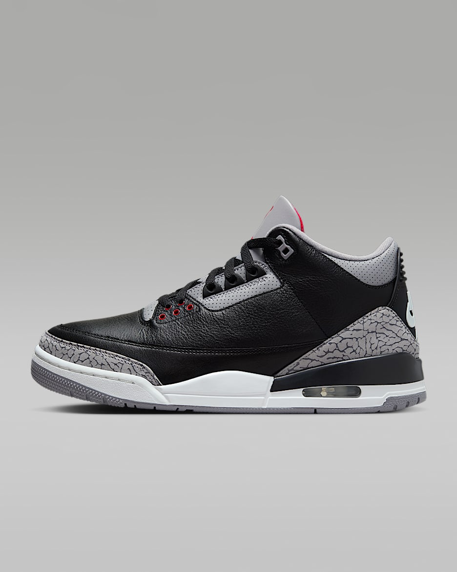Air Jordan 3 Retro "Black Cement" 男子运动鞋 - 黑/水泥灰/山峰白/火焰红