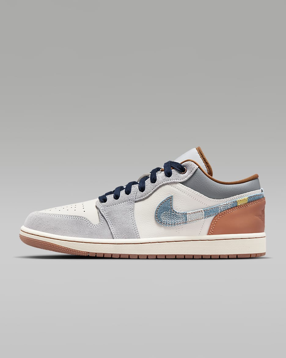 Air Jordan 1 Low SE 男子运动鞋 - 幻影灰白/椰奶色/琥珀棕/星星蓝